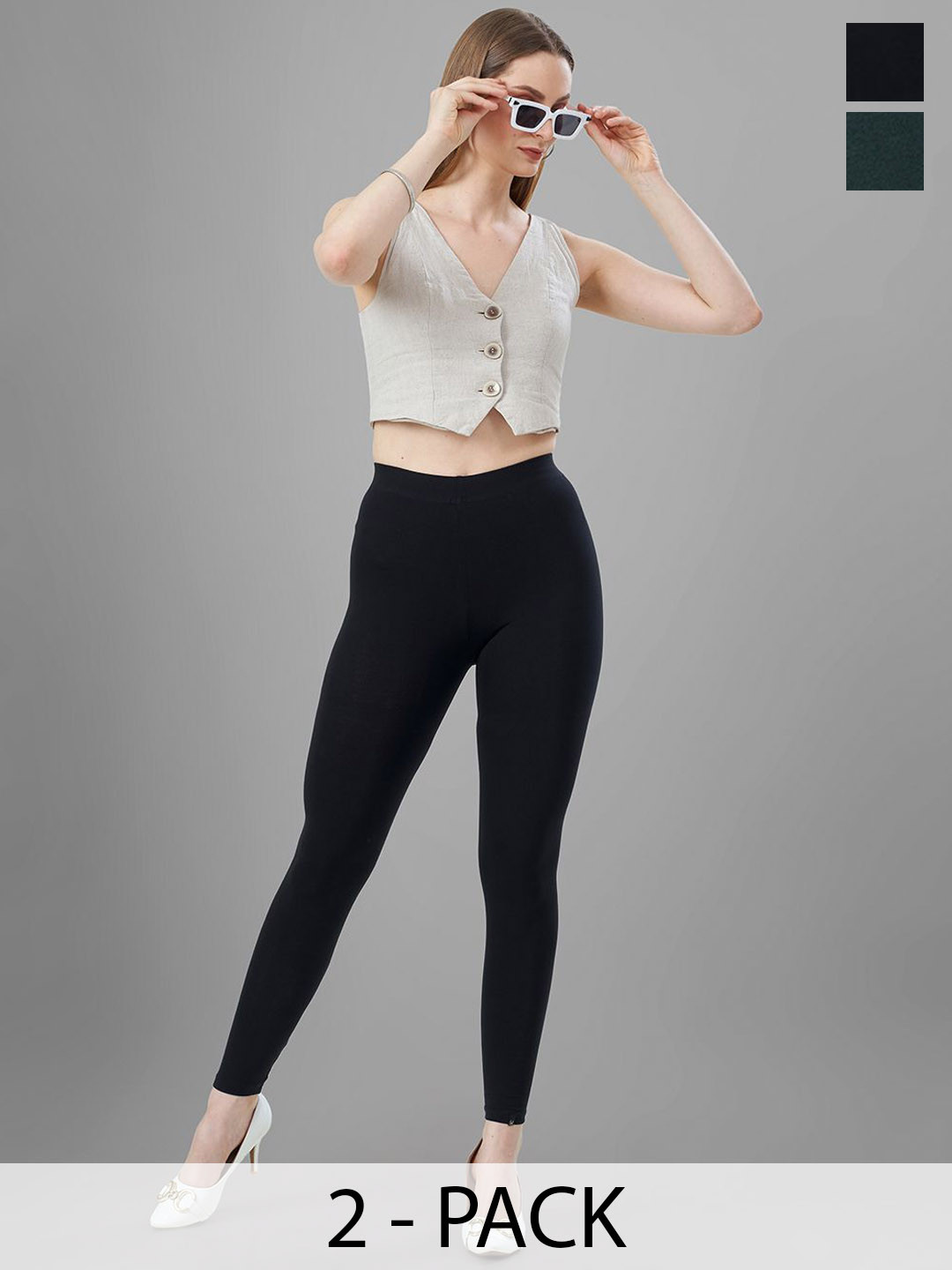 T19 Pack Of 2 Skinny Fit 4-Way Stretchable Ankle Length Leggings