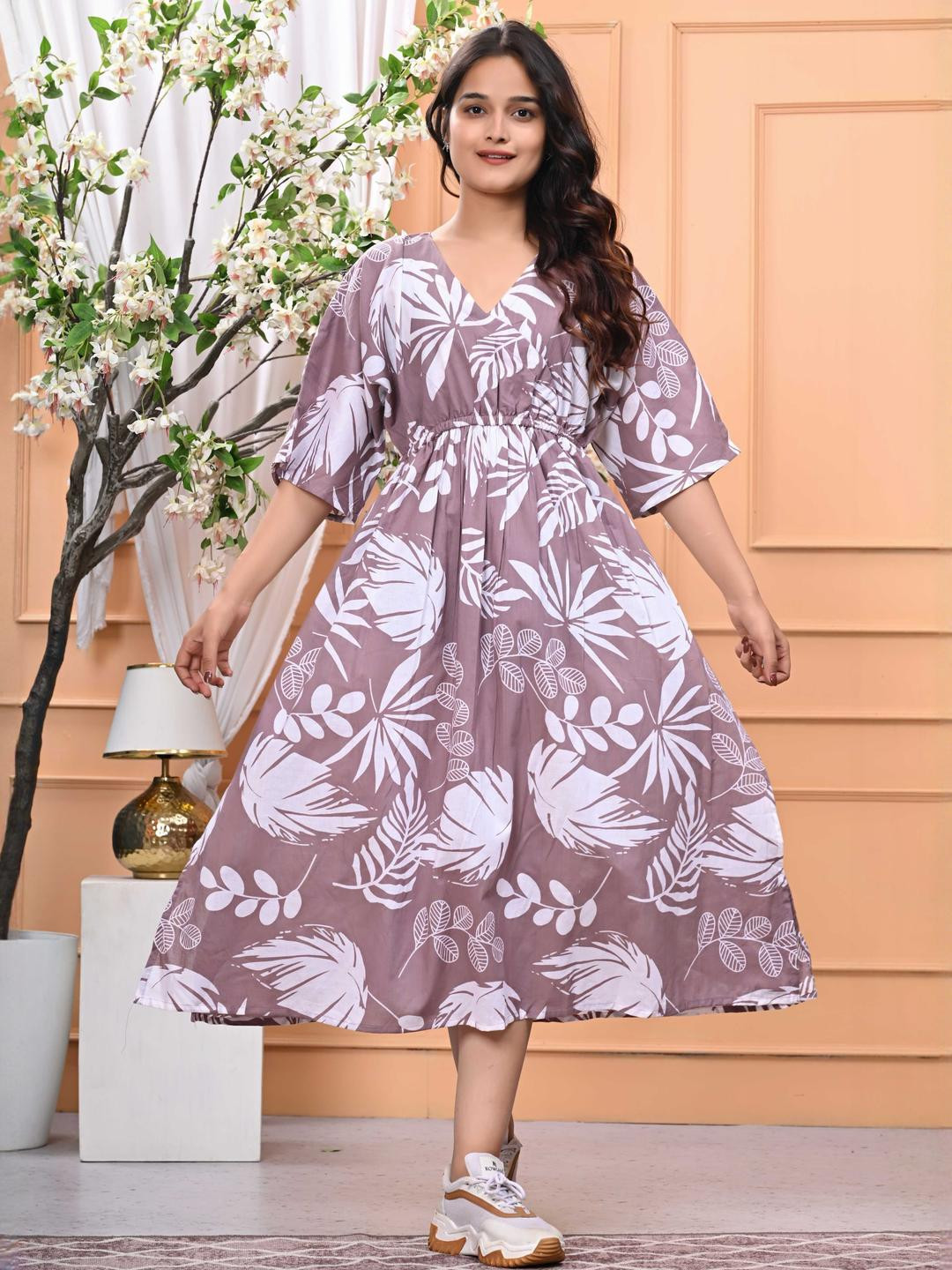 DSS FASHION Floral Print A-Line Midi Dress