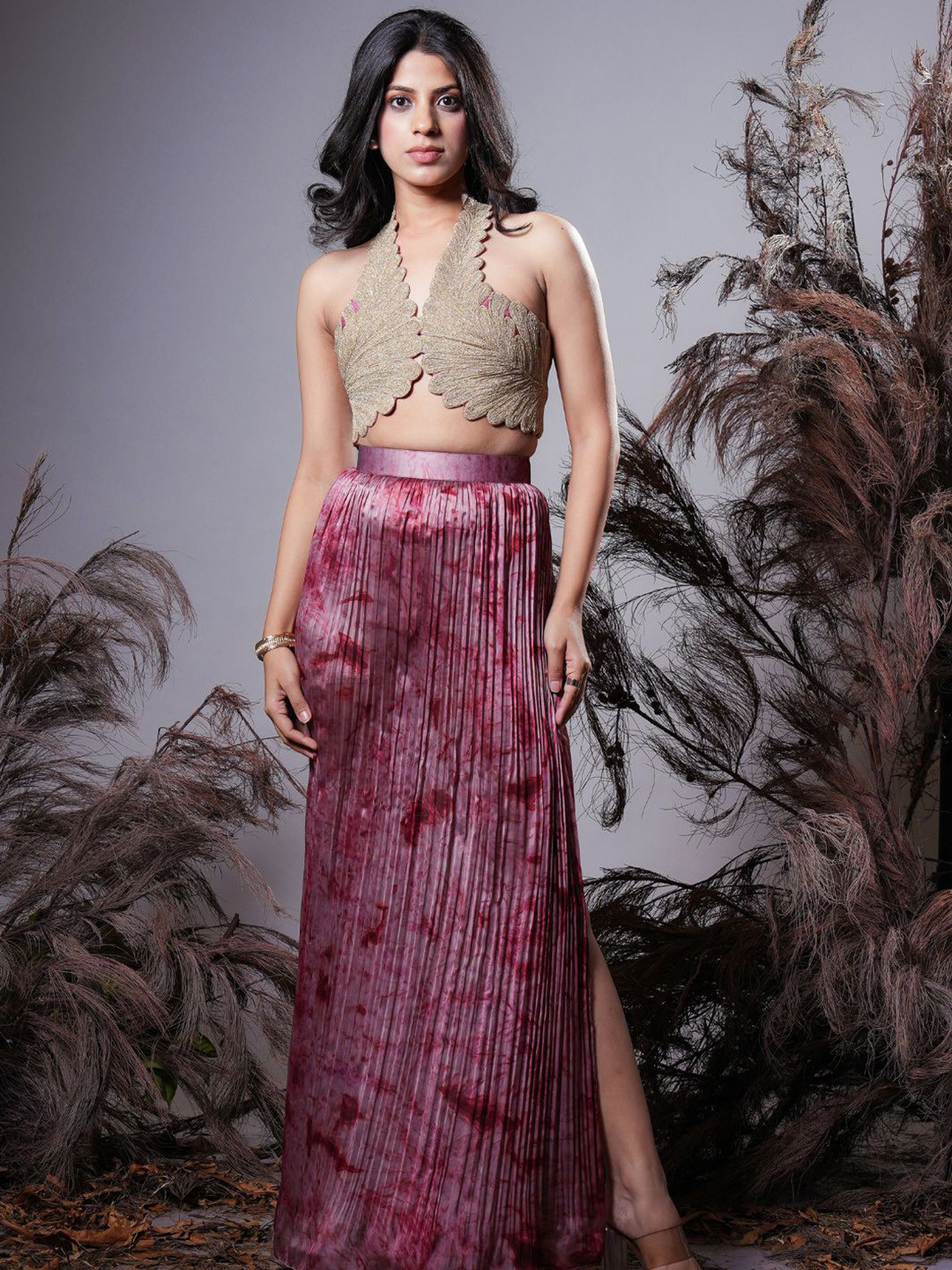 RIRASA Embellished Halter Neck Top With Skirt Co-Ords