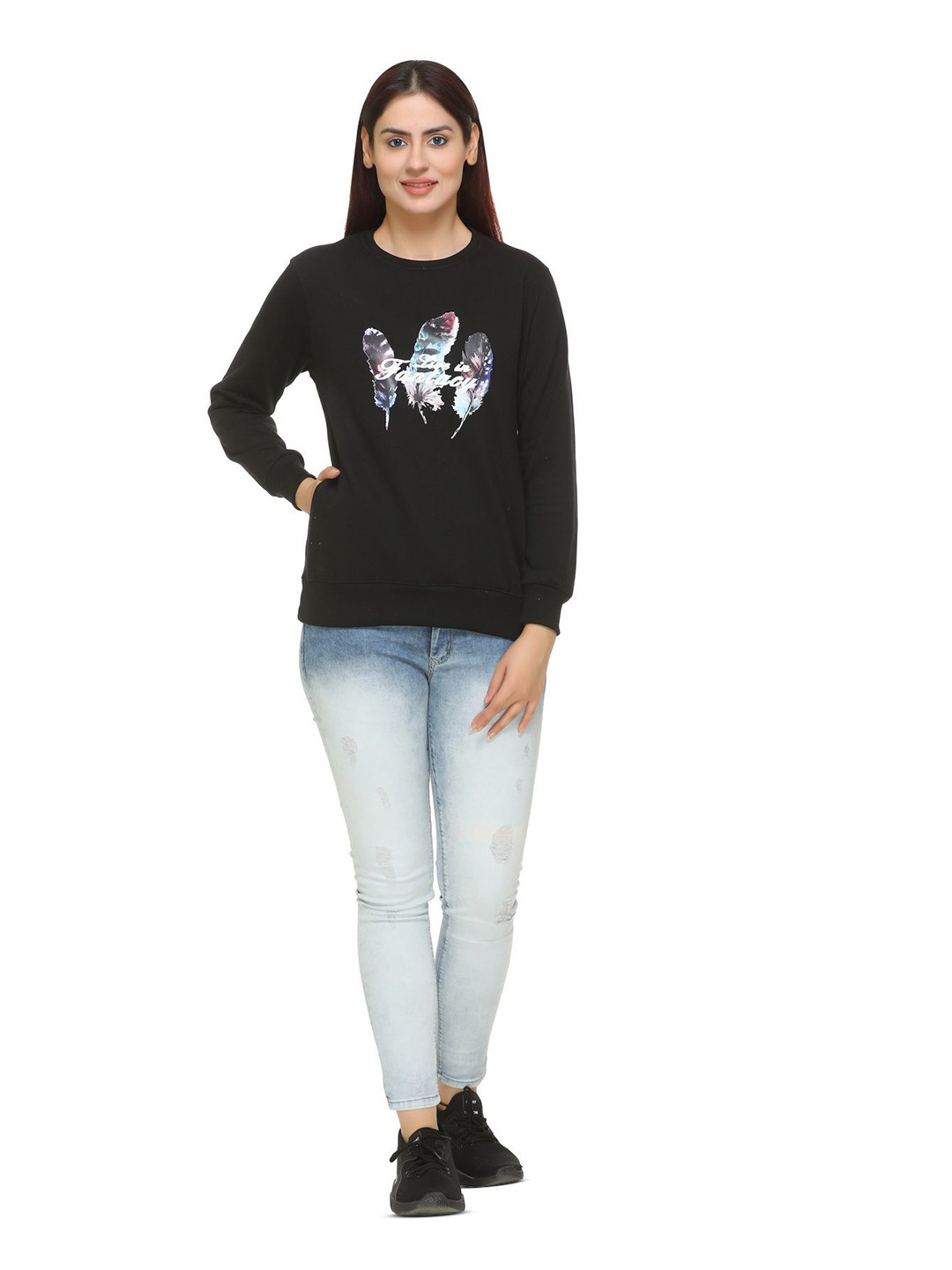 WOOL 4U Women Printed Woolen Pullover Sweatshirt