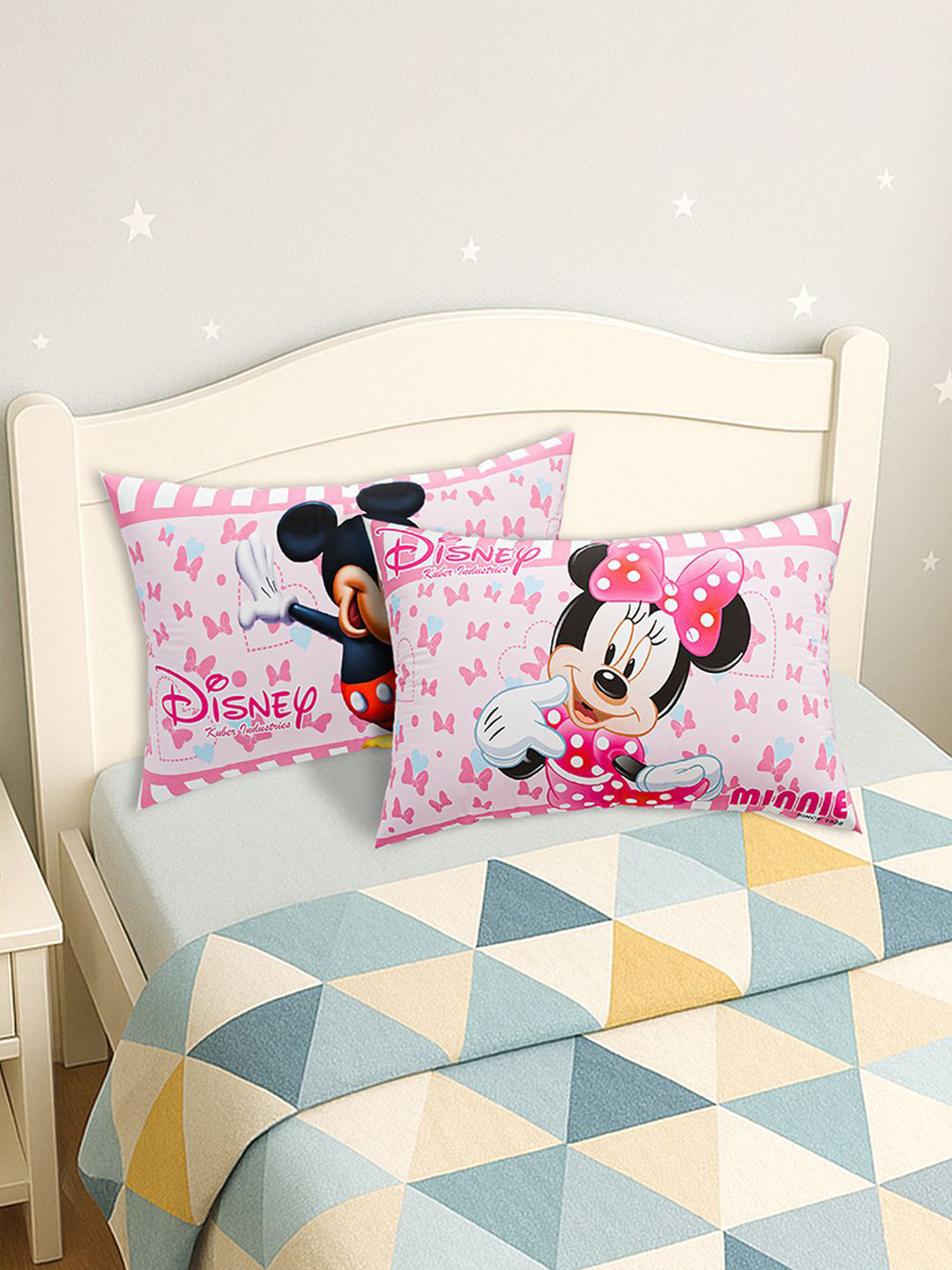 Kuber Industries Pink & White 2 Pieces Disney Printed Microfiber Sleep Pillows