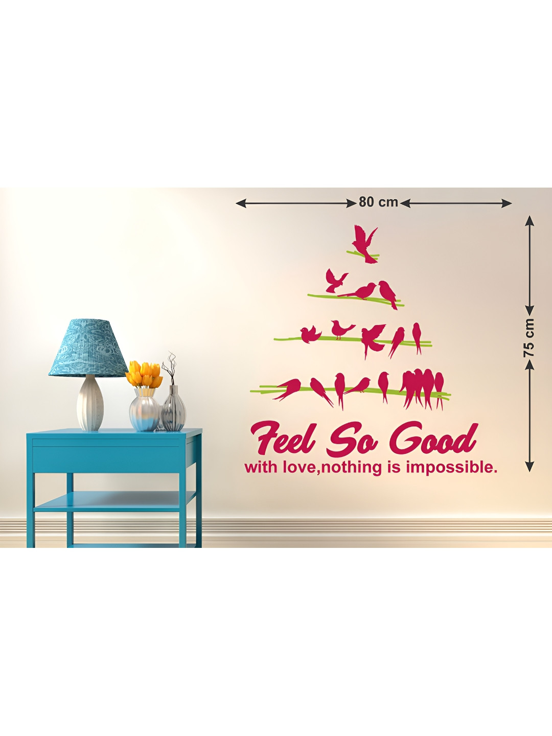 LANSTICK Pink Birds With Quotes Self-Adhesive Wall Sticker