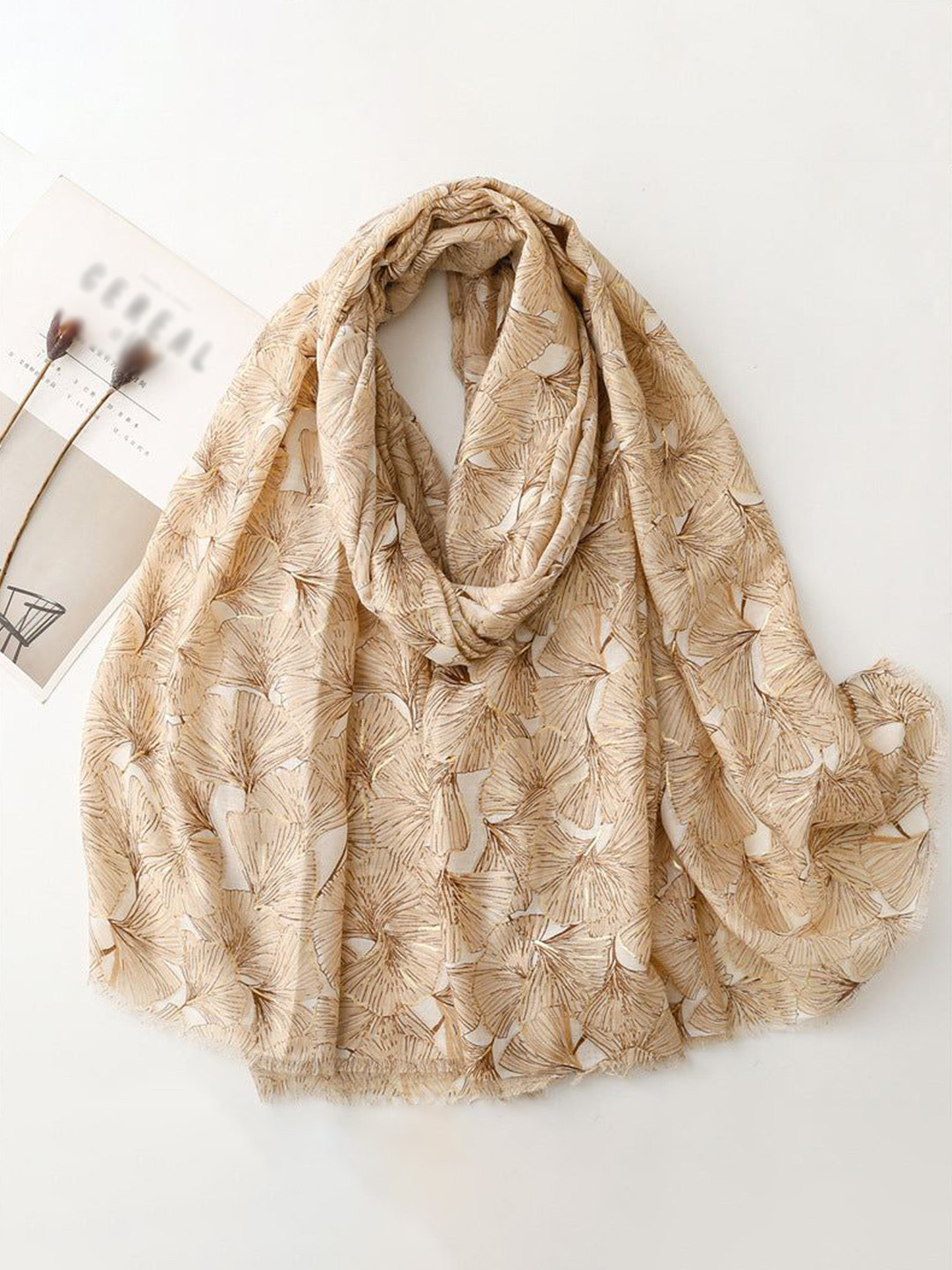 QUECY Floral Printed Silk Scarf