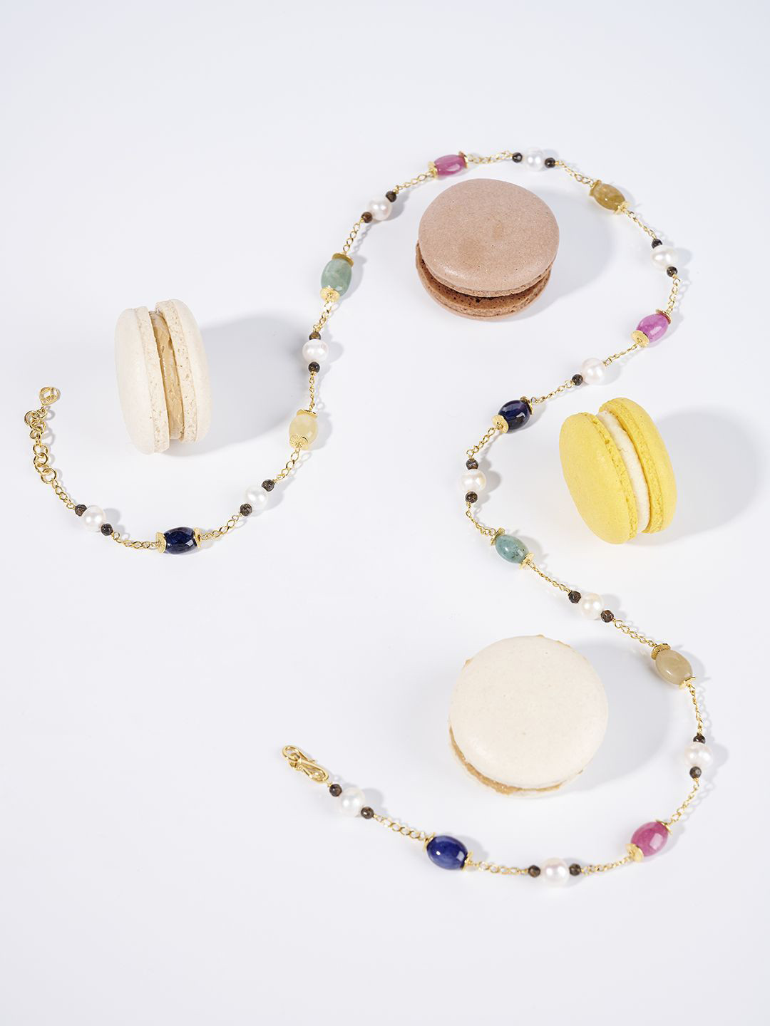 Stone Story By Shruti Sterling Silver Gold-Plated Sapphire Studded &Pearls Beaded Necklace