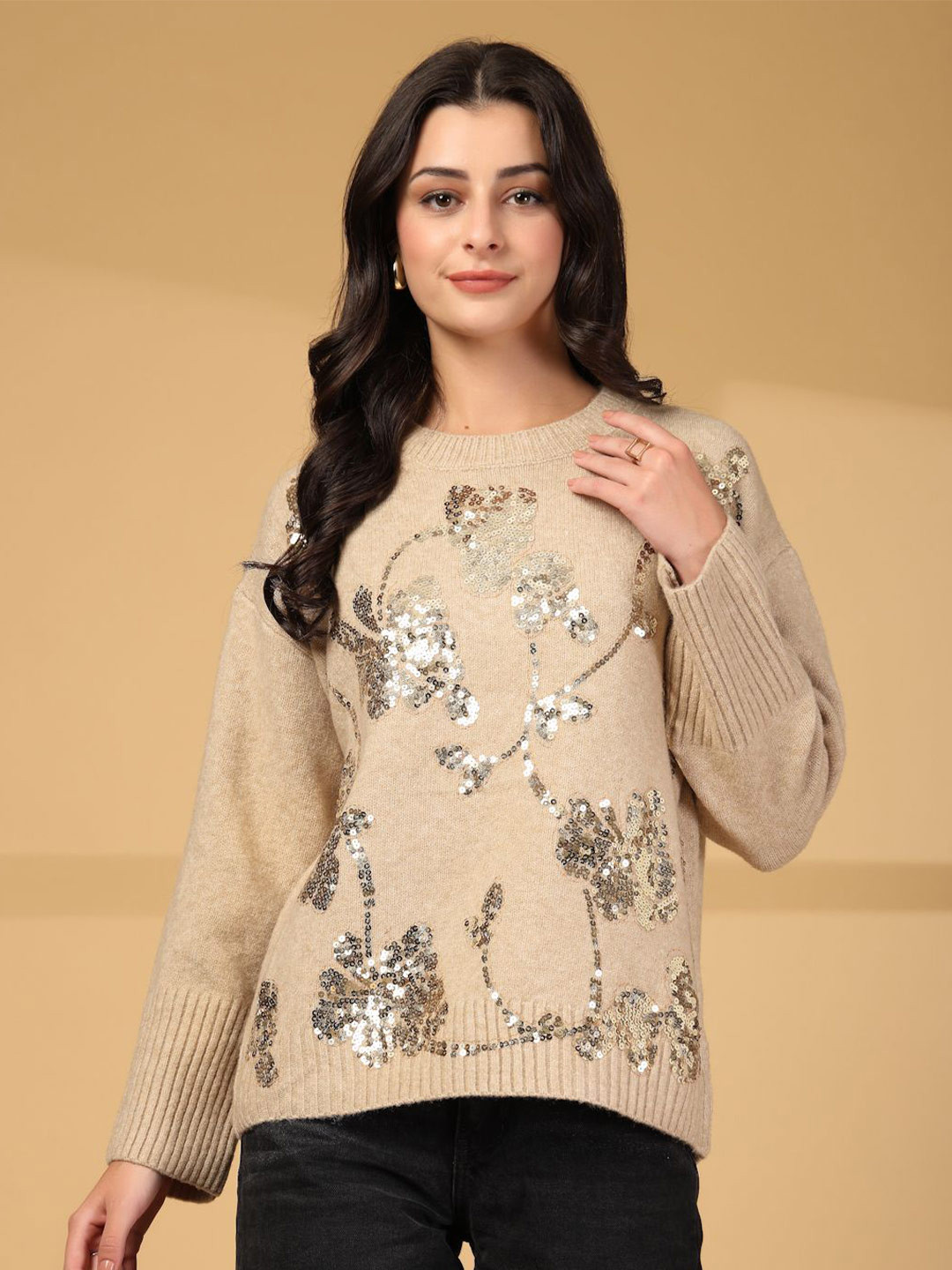 Mafadeny Women's Stylish Sequin Knitwear