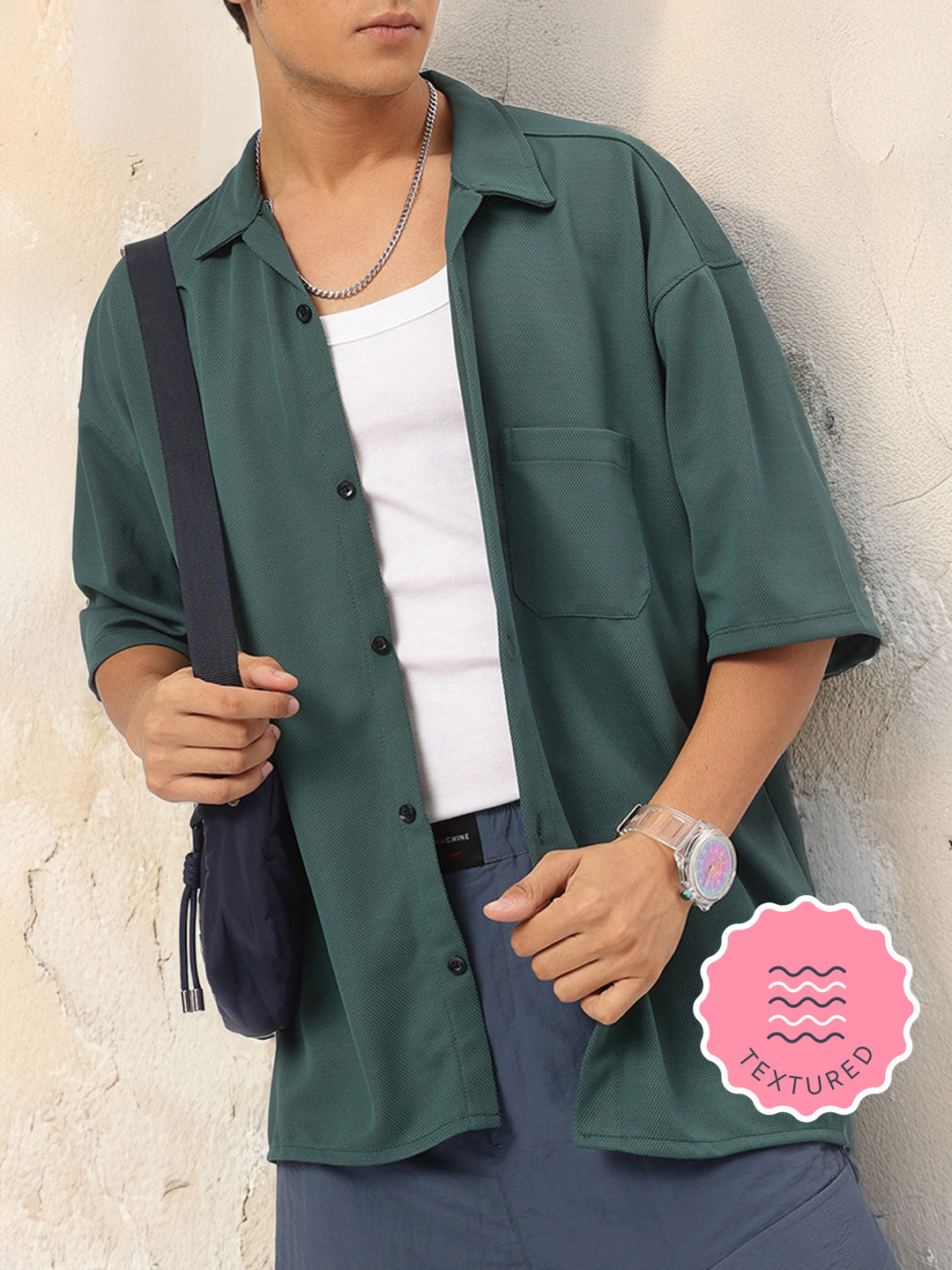 Kook N Keech Textured-Knit Tailored Fit Shirt