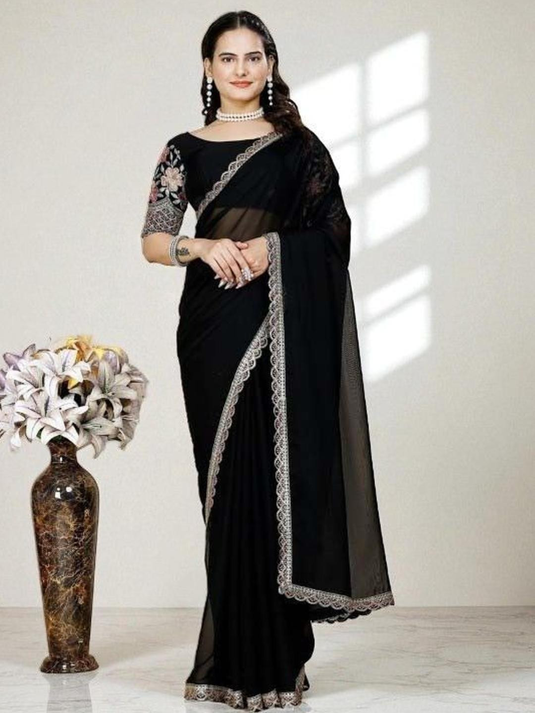 SHYAMLATA Embellished Sequinned Tissue Heavy Work Saree