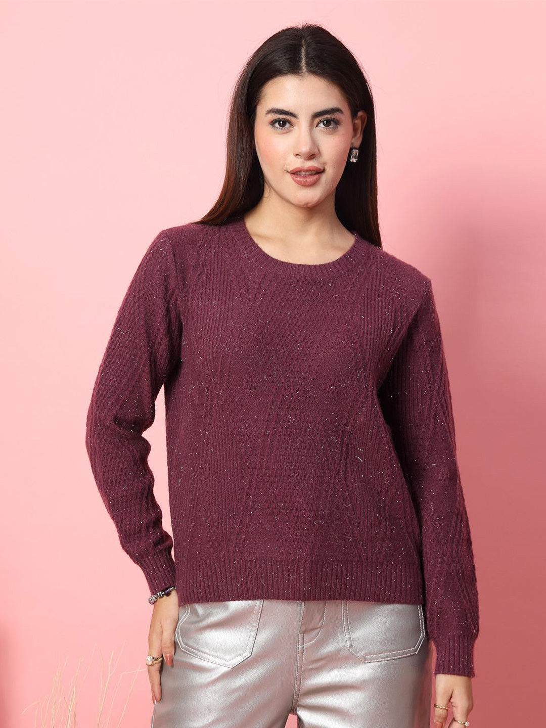 Mafadeny Women's Round Neck Knitted Sweater