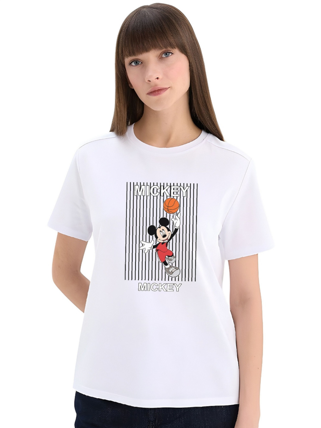 LAUREN ADAMS Women Mickey Mouse Graphic Printed Round Neck Pure Cotton T-shirt