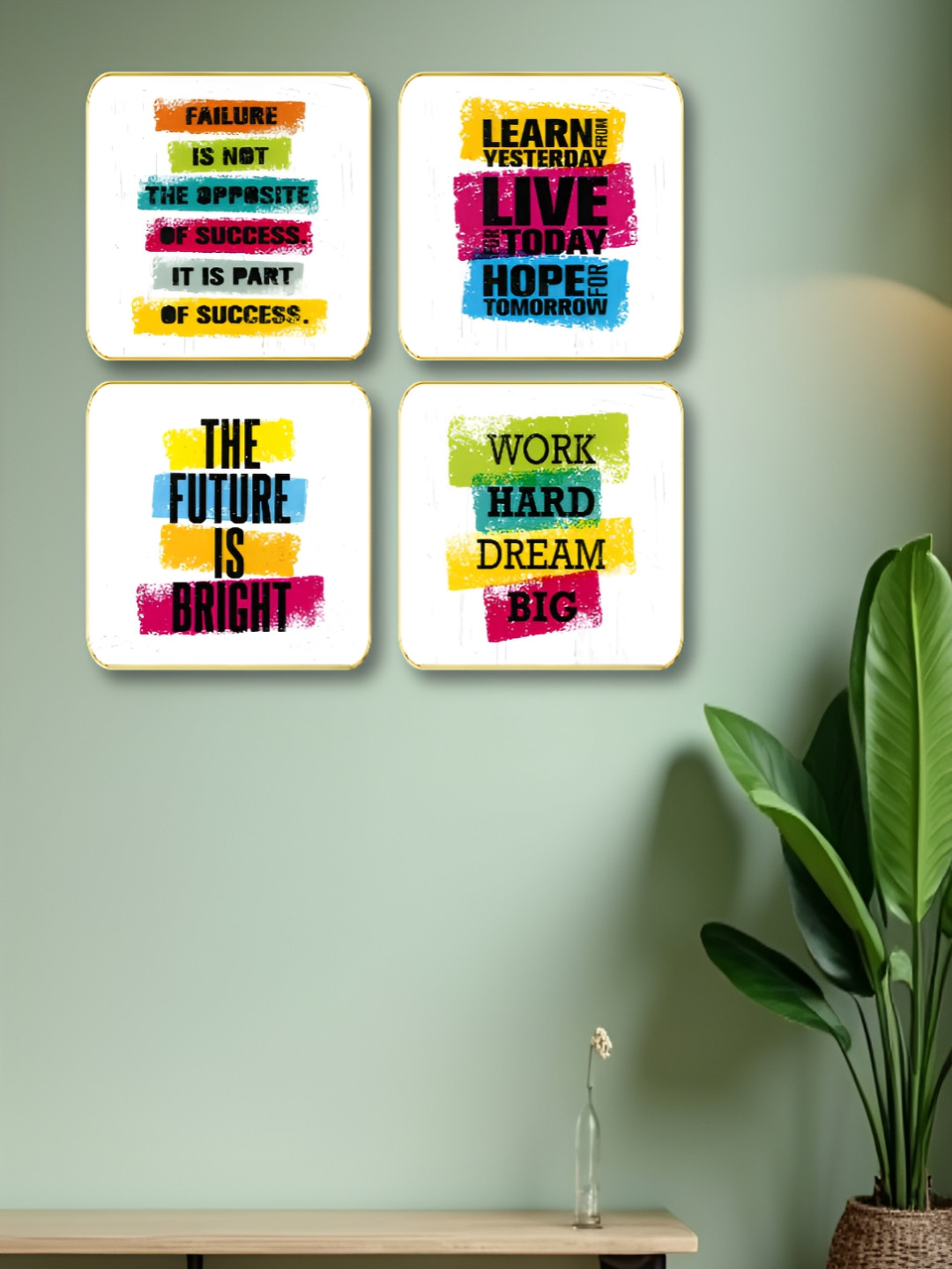 Livin'luxe White & Yellow 4 Pieces Colorful Motivational Quote Wall Arts