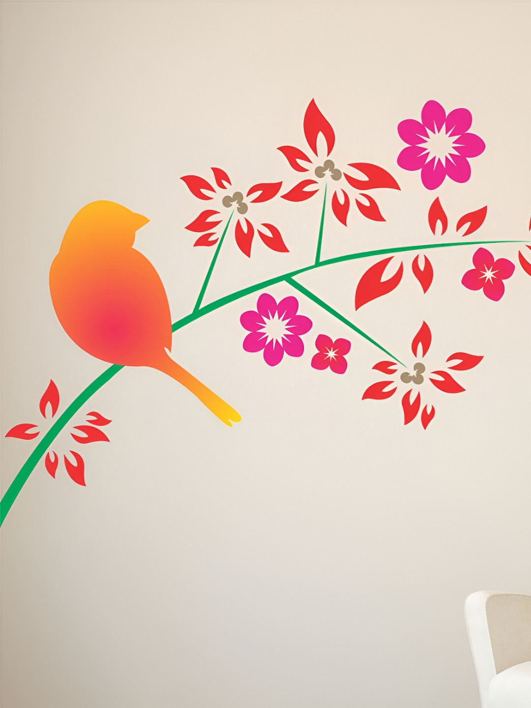 LANSTICK Pink Tree With Birds Self-Adhesive Wall Sticker