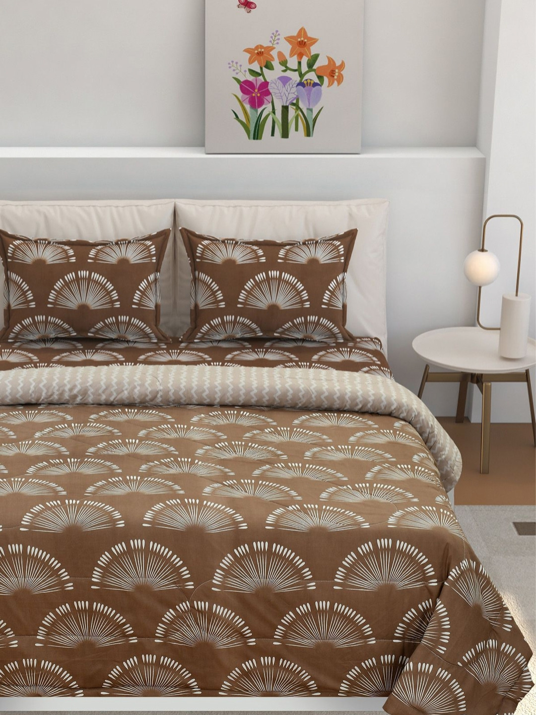 Florida Brown Floral AC Room Double Bed Comforter