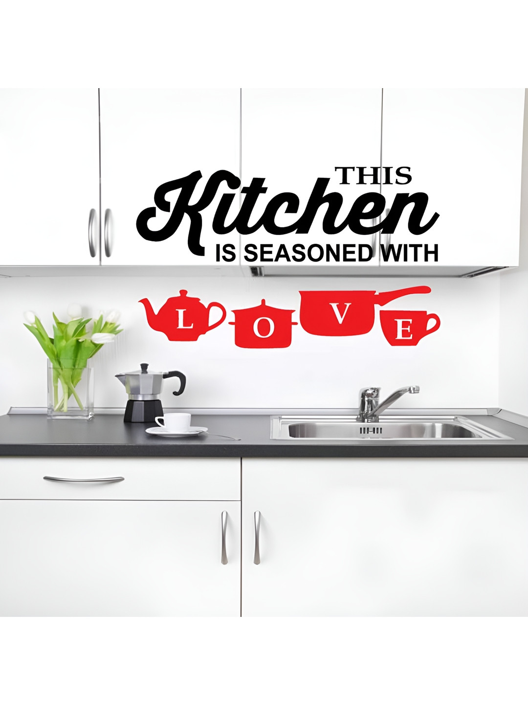 LANSTICK Black & Red Kitchen Love Self-Adhesive Wall Sticker