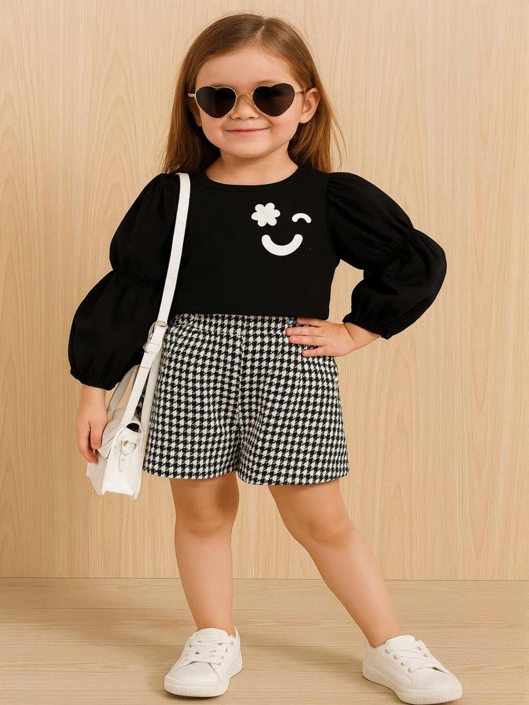 RAMIAAZ Black Self Design Cotton Blend Clothing Set