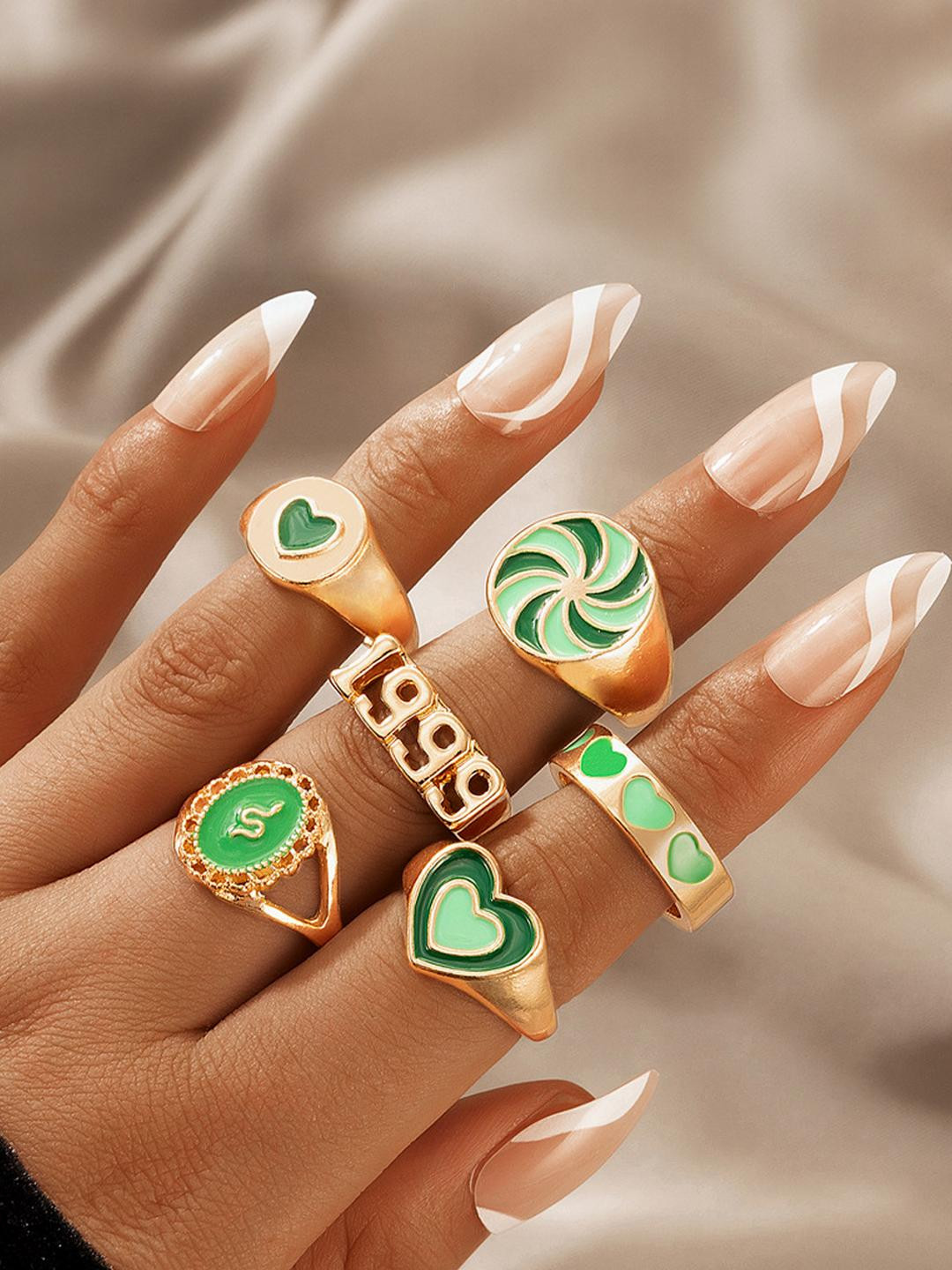 TheVineGirl Pack of 6 Green Ring Set