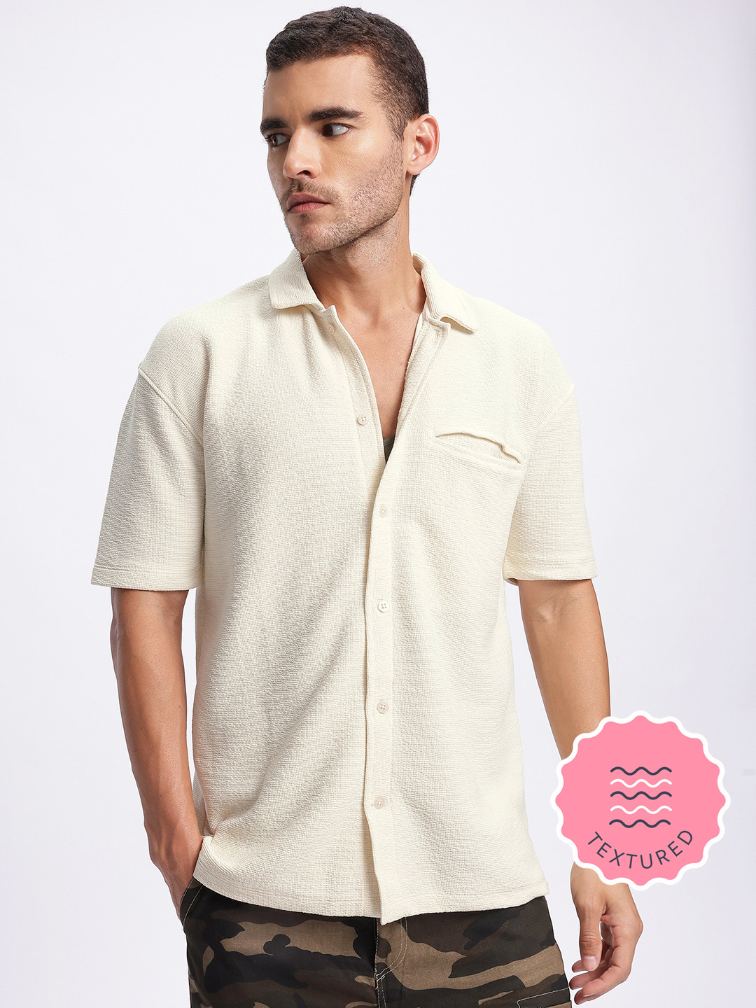 glitchez Laid-Back Layers Ottoman Textured Relaxed Shirt