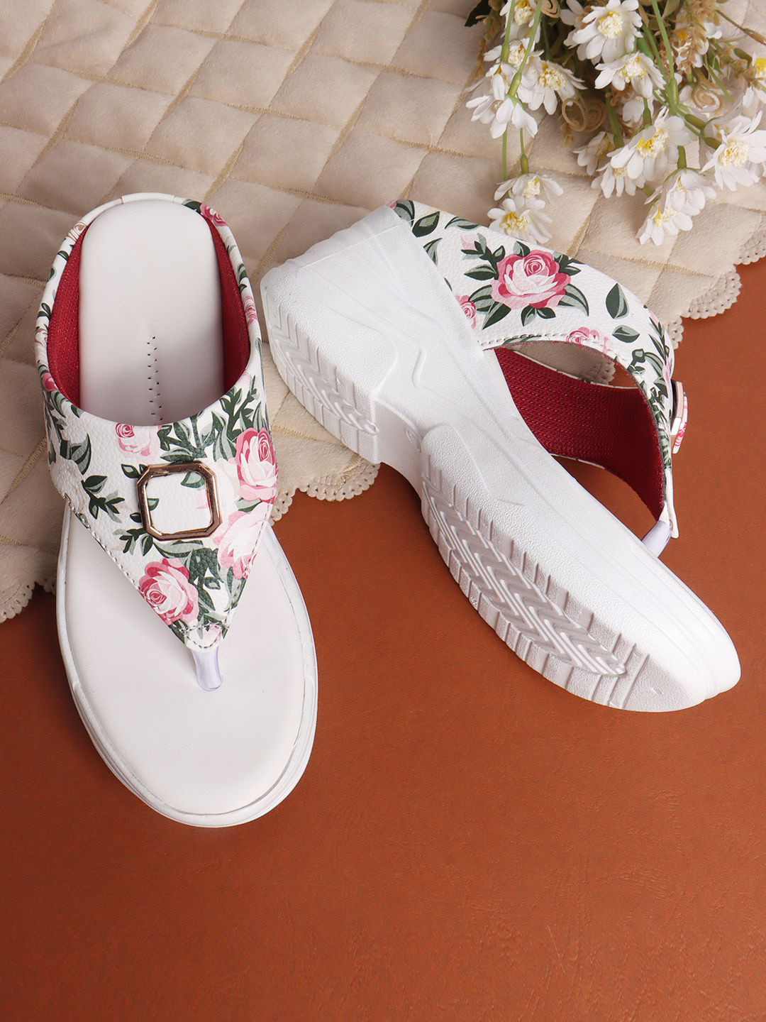 ROMDS fashionable footwear Women Floral Printed Wedge Sandals