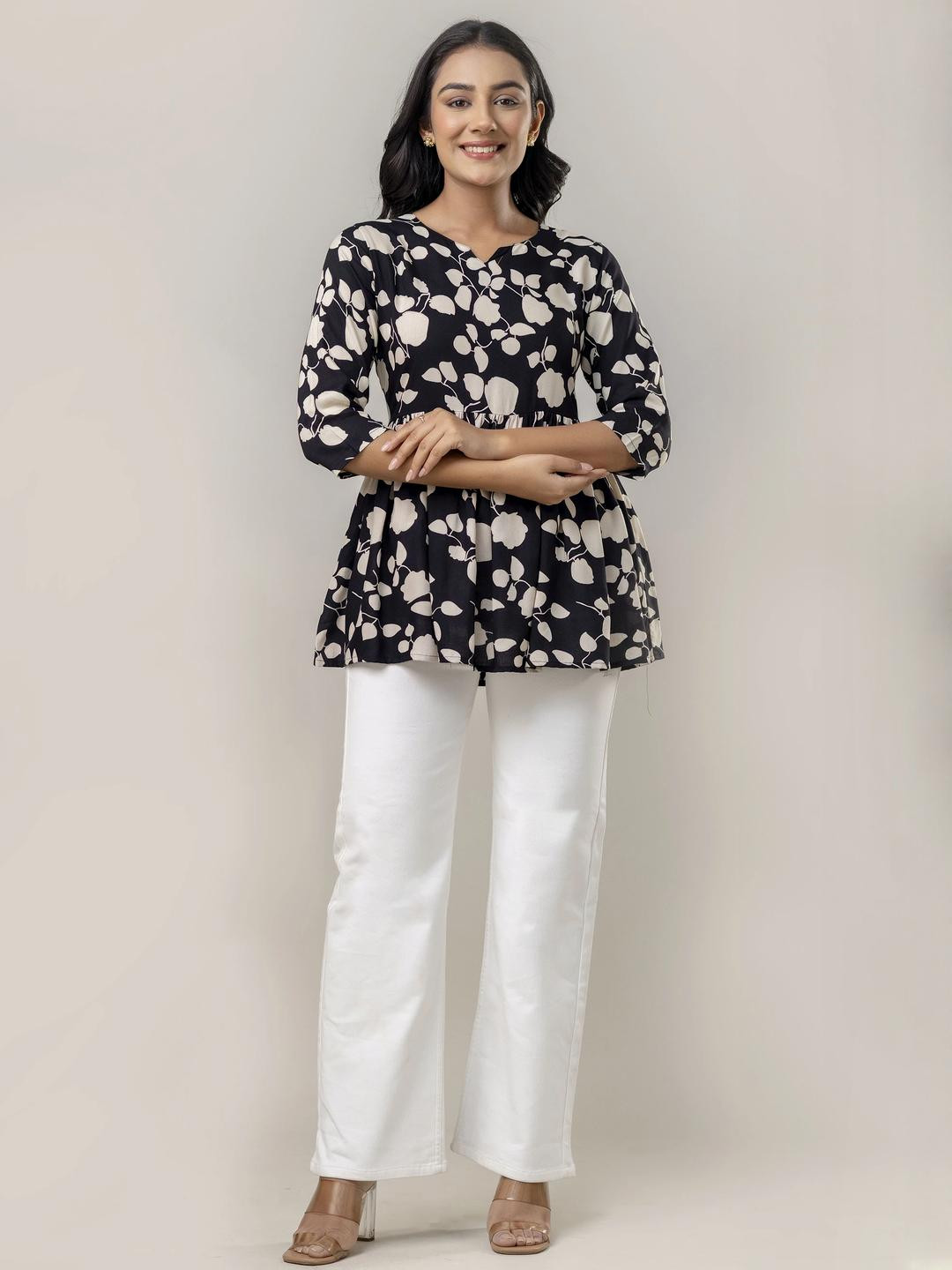 Ethnic Curry Floral Printed Top