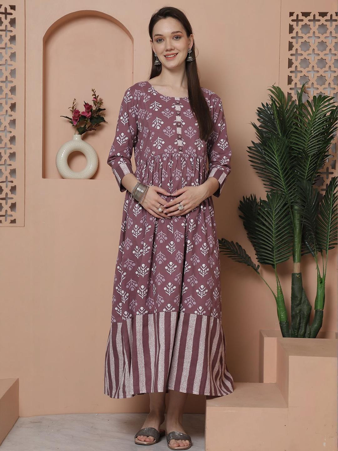 KALINI Floral Print Maternity A-Line Maxi Dress