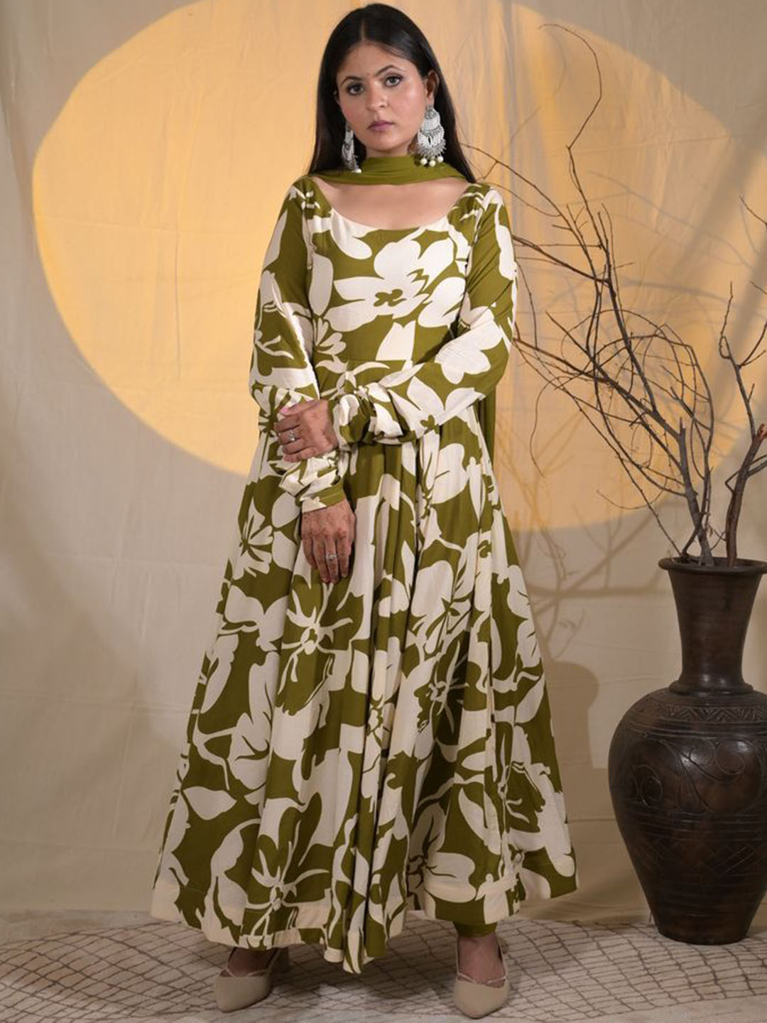 ADYASAA THE LABEL Floral Printed Pure Cotton Anarkali Kurta And Trousers With Dupatta