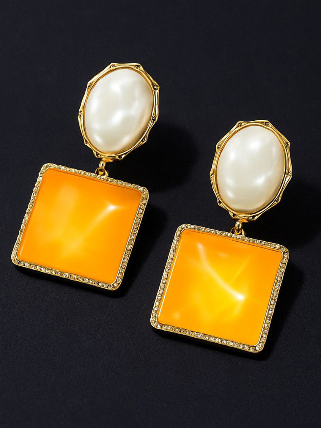 Celestique Korean Resin Studded Square Shaped Drop Earrings