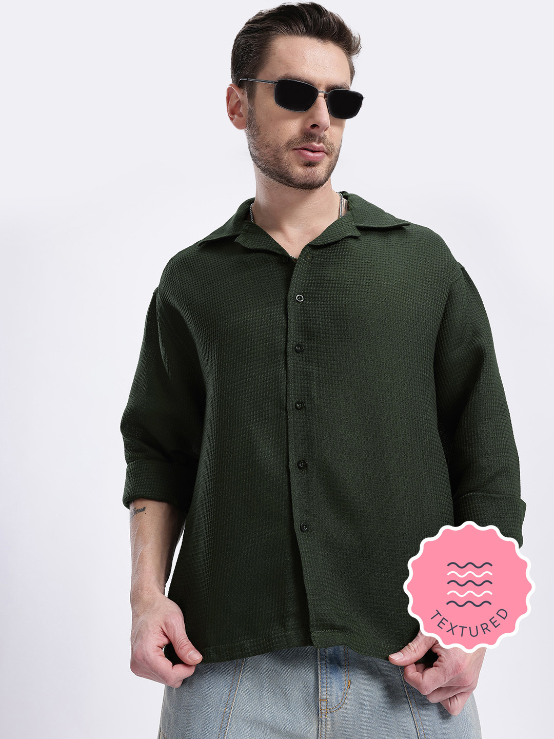 glitchez Textured Drip Drop-Shoulder Relaxed Fit Shirt