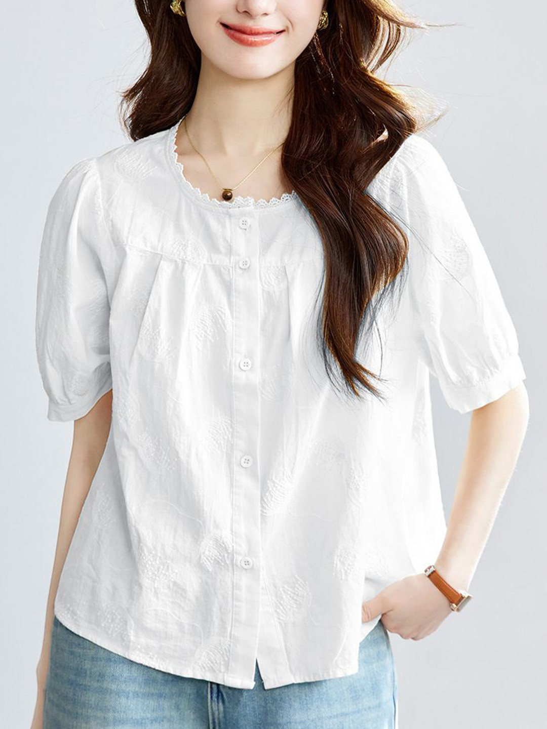 StyleCast Women Puff Sleeves Shirt Sytle Cotton Top
