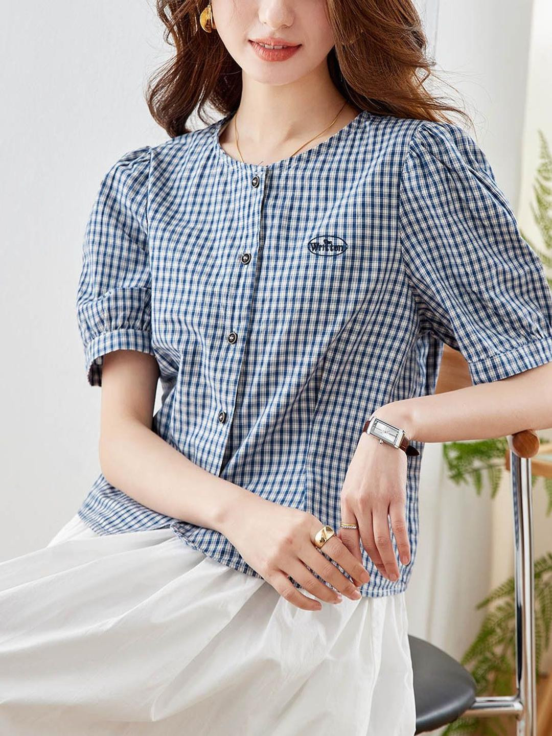 StyleCast Women Blue Gingham Checks Casual Shirt