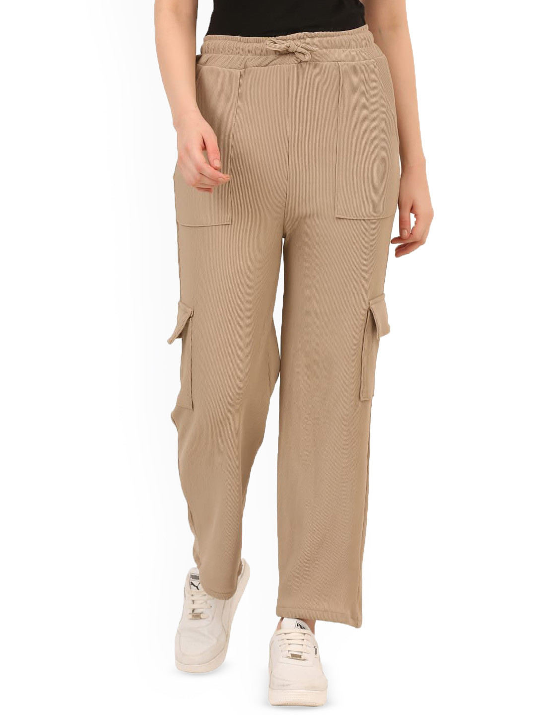 BAESD Girls Striped Self Design Relaxed Fit Mid-Rise Mario Cargos Trousers