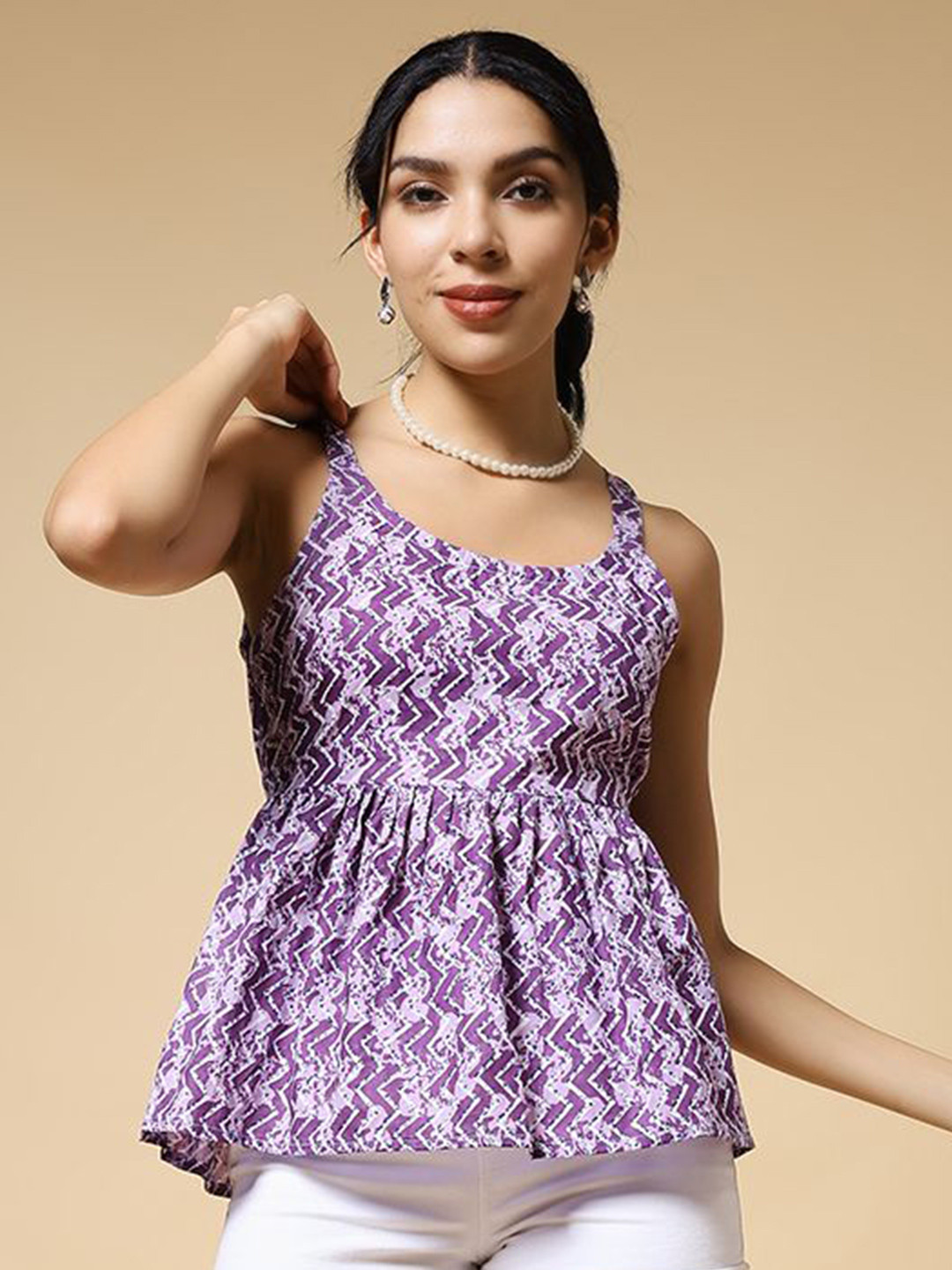 Istyle Can Women Batik Printed Cotton Peplum Top