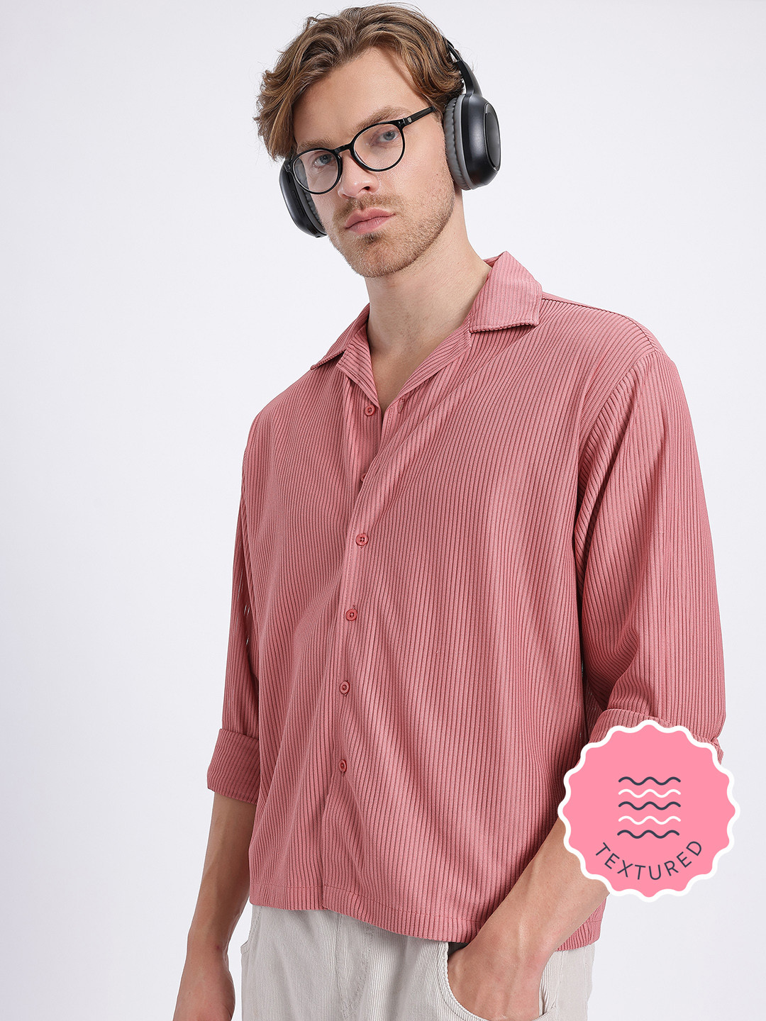 glitchez Textured Stripes Relaxed Shirt