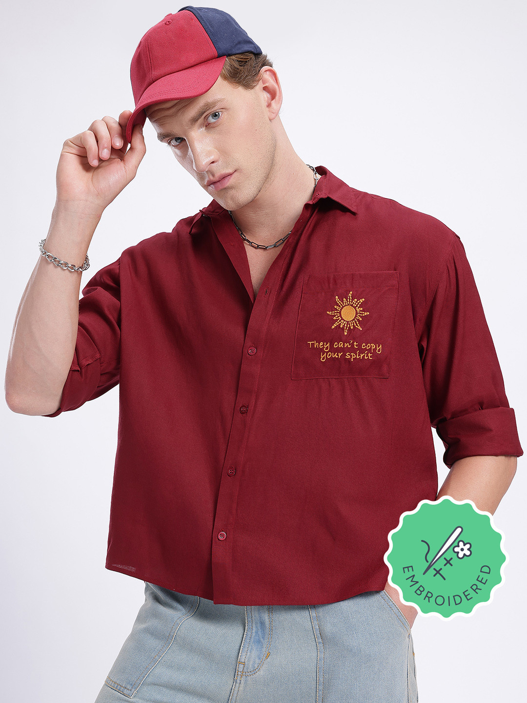 glitchez Embroidered Patch Pocketed Shirt