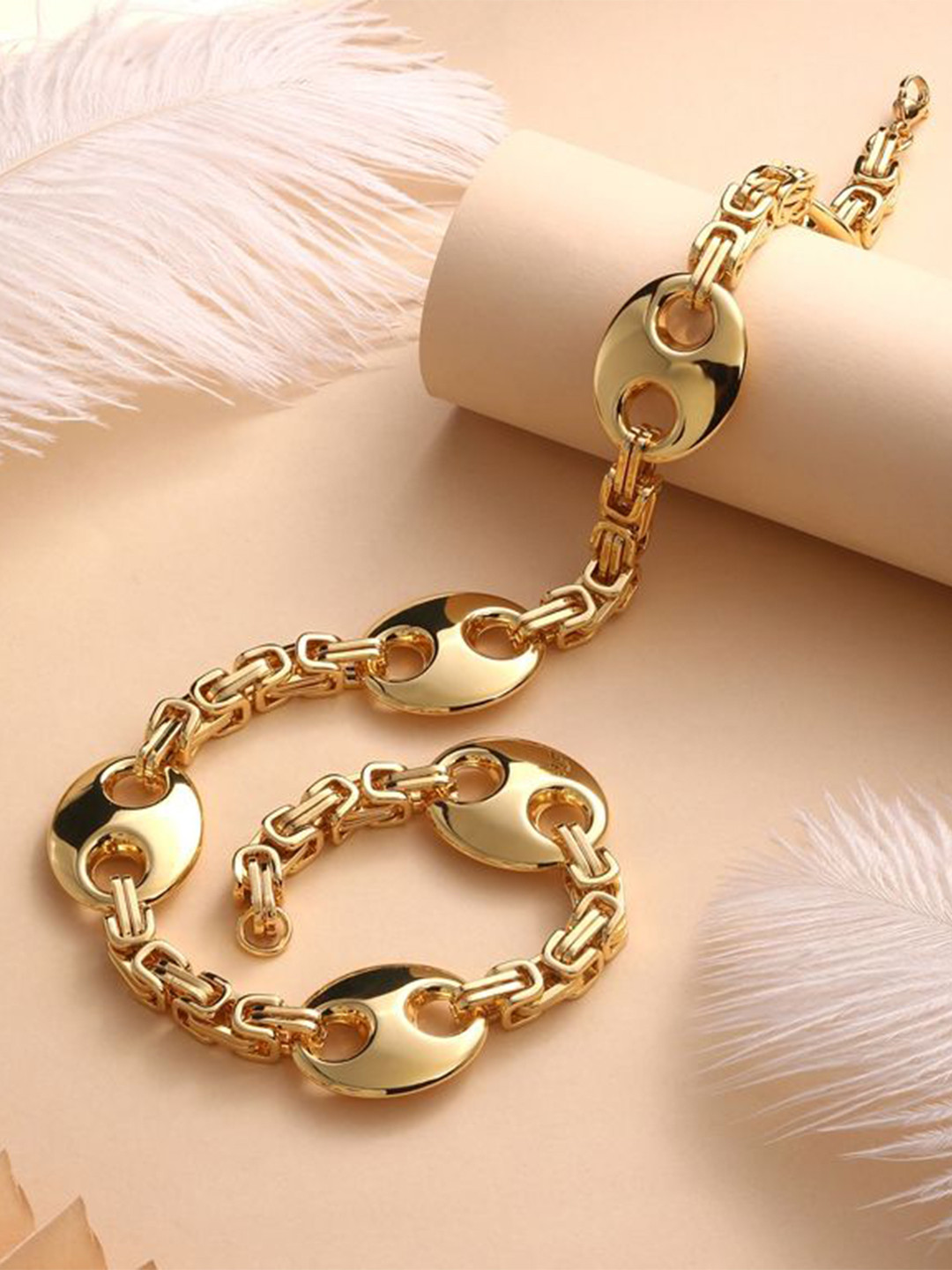 Cierra Stainless Steel 18 KT Gold-Plated Coffee Bean Shape Necklace