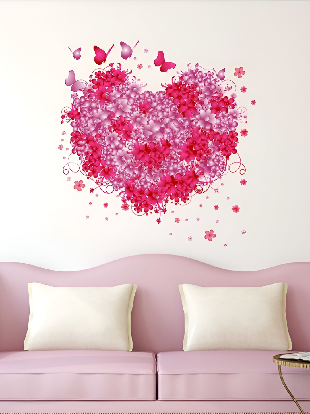 LANSTICK Pink Heart With Butterflies Self-Adhesive Wall Sticker
