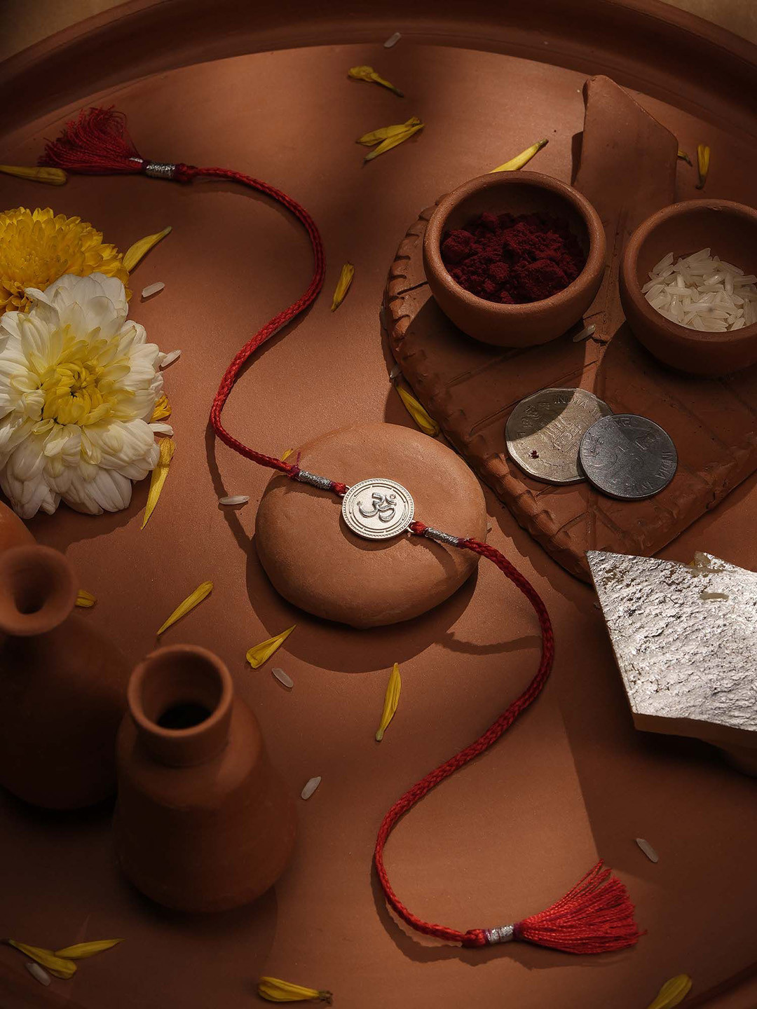 PALMONAS 999 Sterling Silver Ombliss 0.01 Carat LGD Coin Thread Rakhi For Brother