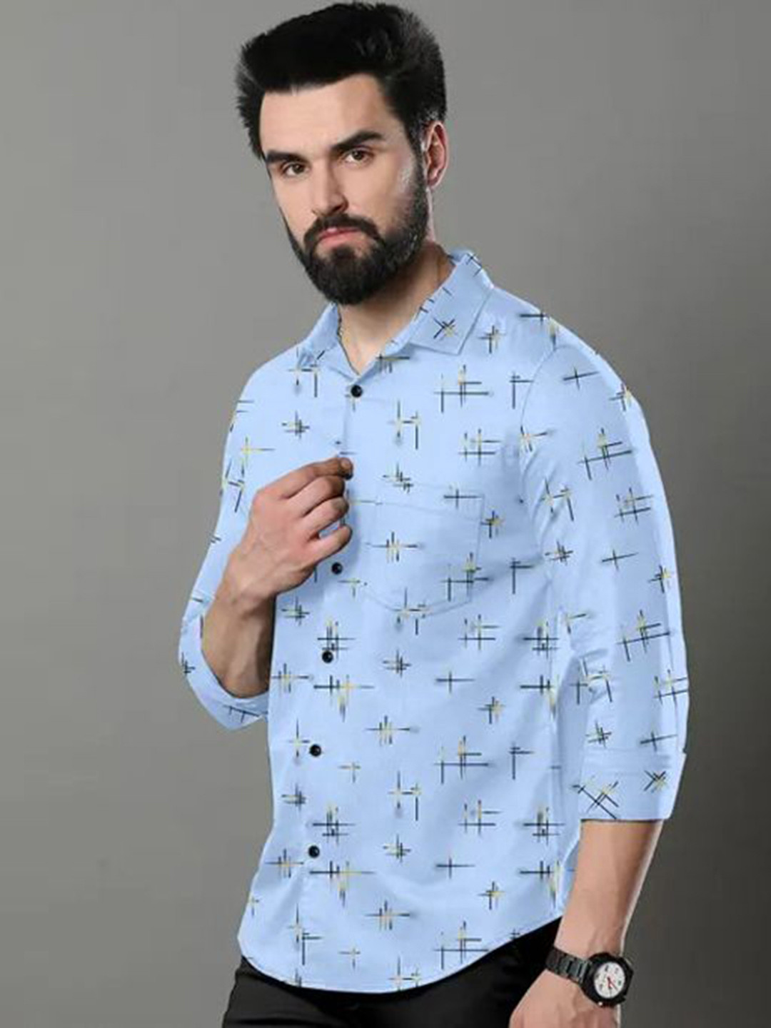 MARMIC FAB Comfort Slim Fit Abstract Printed Spread Collar Cotton Casual Shirt