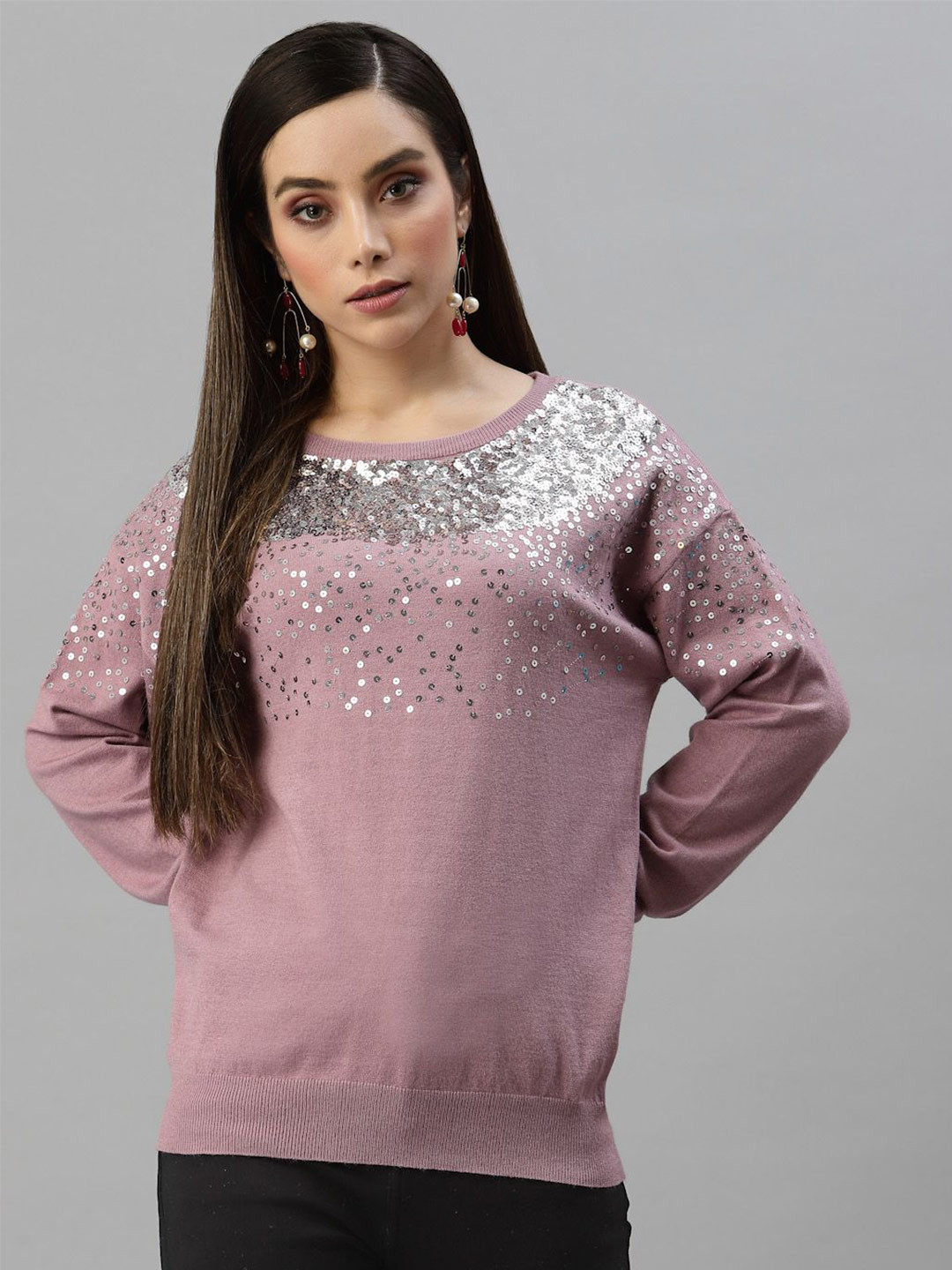 Mafadeny Women Sequin Detail Sweater