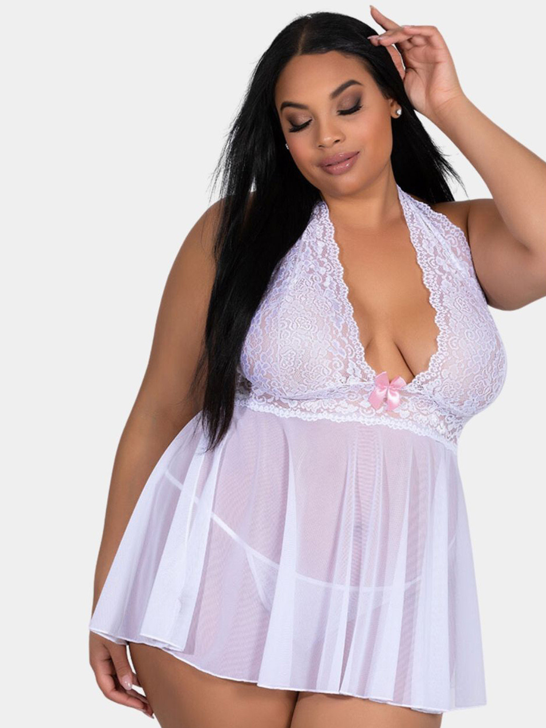 LoveAasan Women Self Design Halter Neck Plus Size Baby Doll