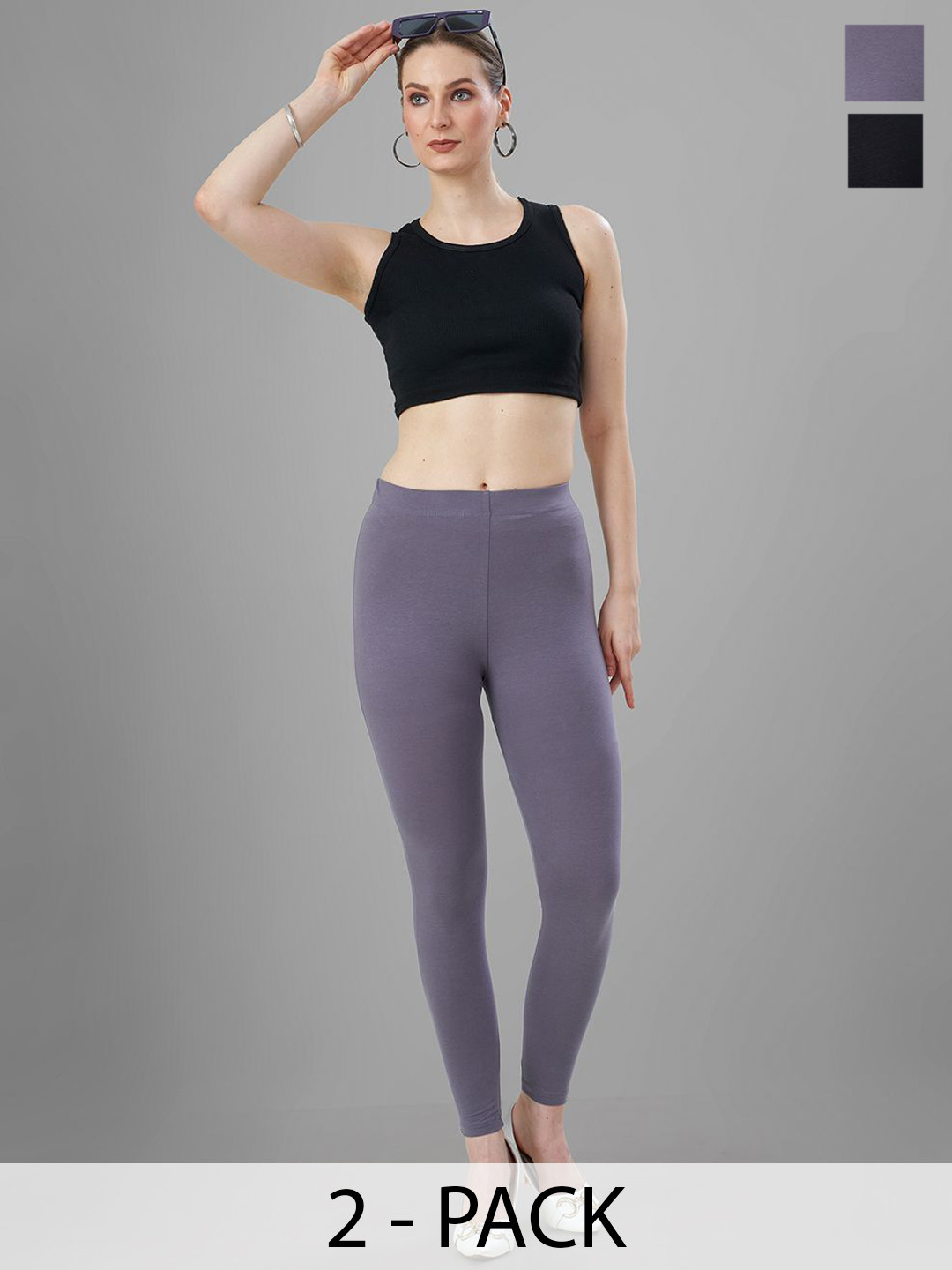 T19 Pack Of 2 Skinny Fit 4-Way Stretchable Ankle Length Leggings