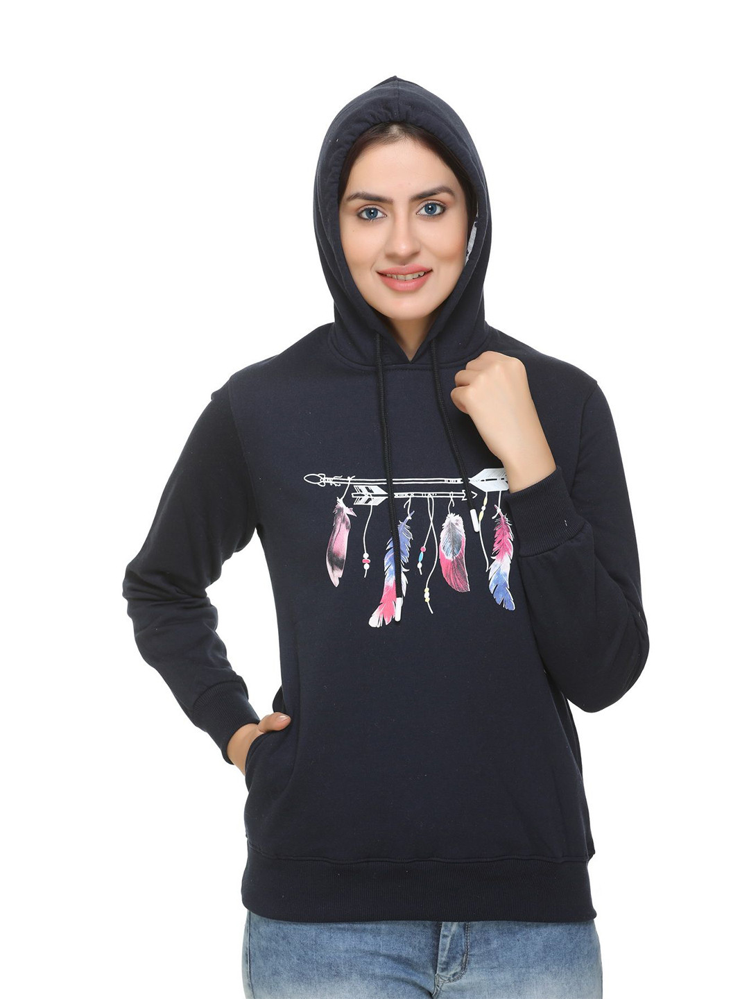 WOOL 4U ARROW Women Graphic Printed Hooded Sweatshirt