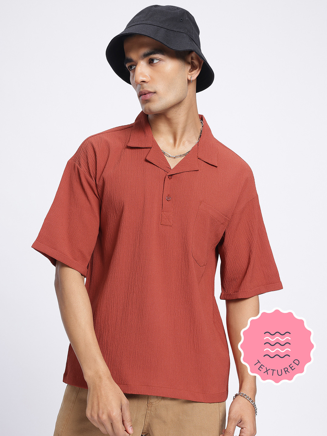 glitchezTextured Drop-Shoulder Relaxed Shirt
