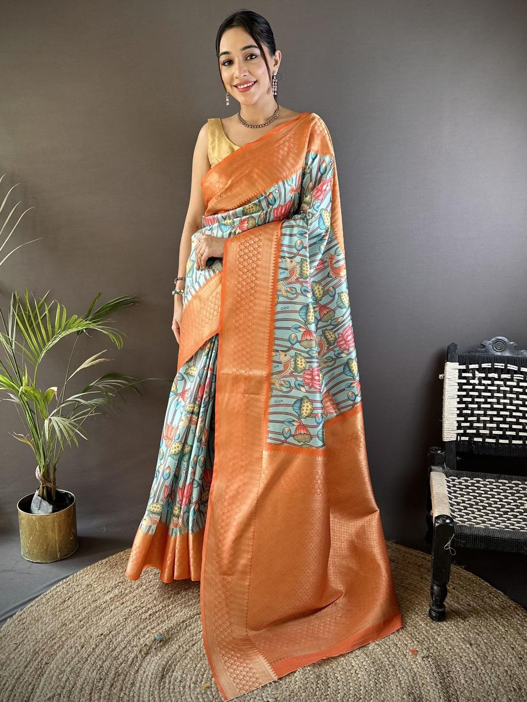 KALINI Soft Lichi Silk Paithani Saree With Unstitched Blouse Piece