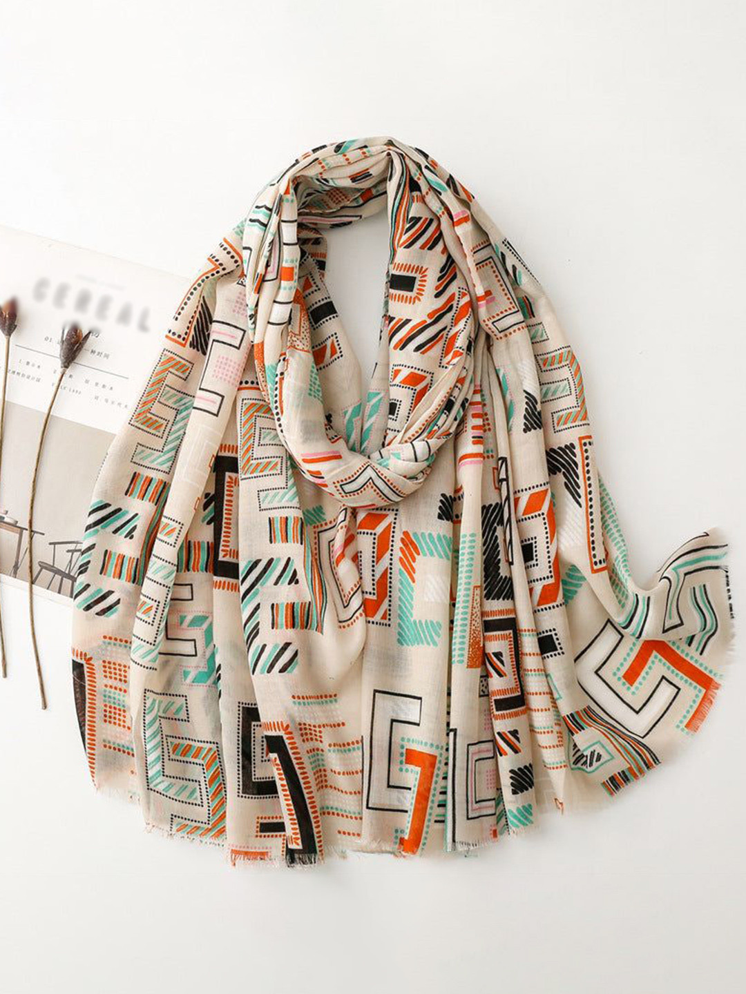 QUECY Women Printed Silk Rectangular Stole