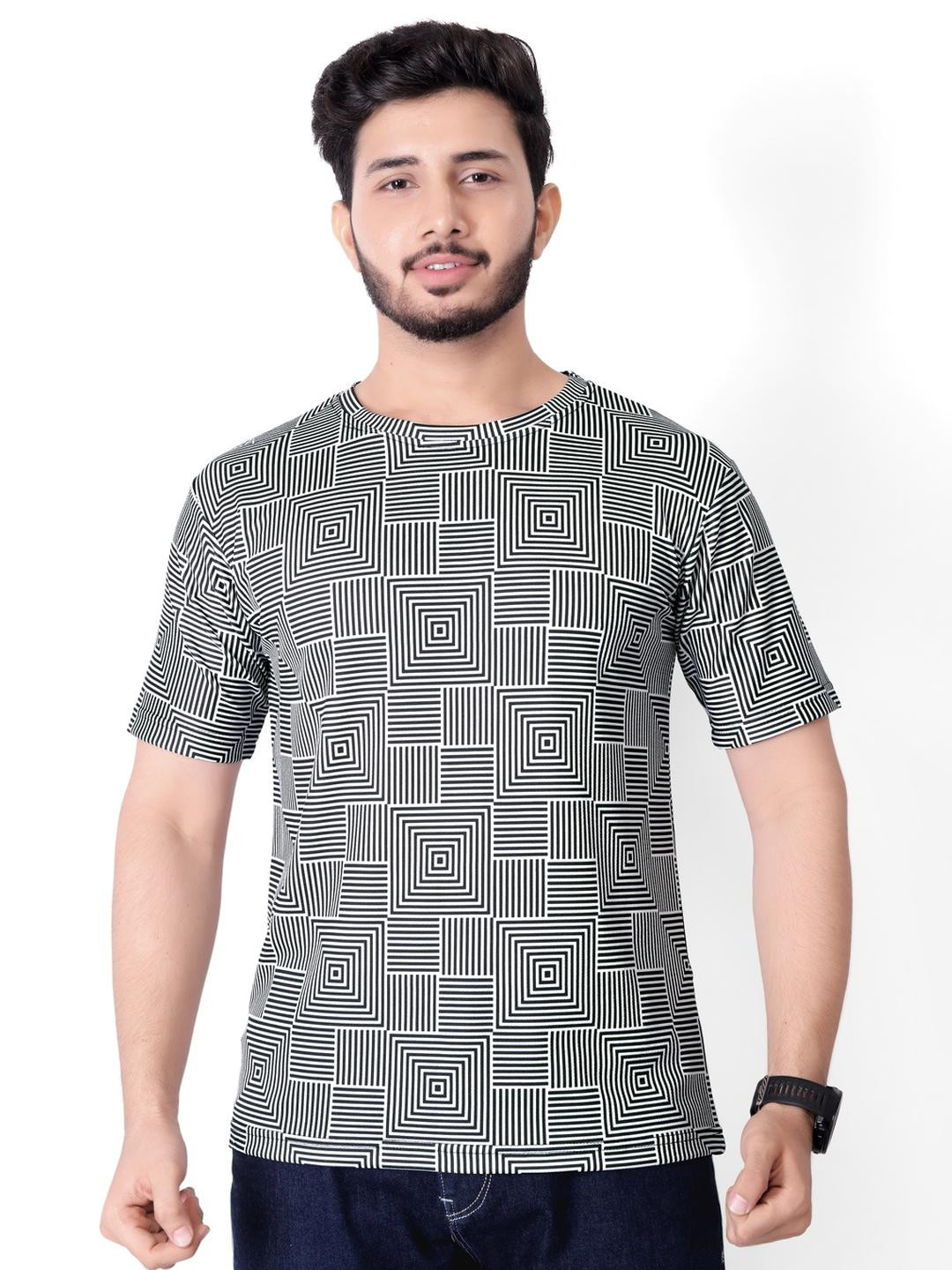 UD FABRIC Men Geometric Printed Short Sleeves Casual T-shirt