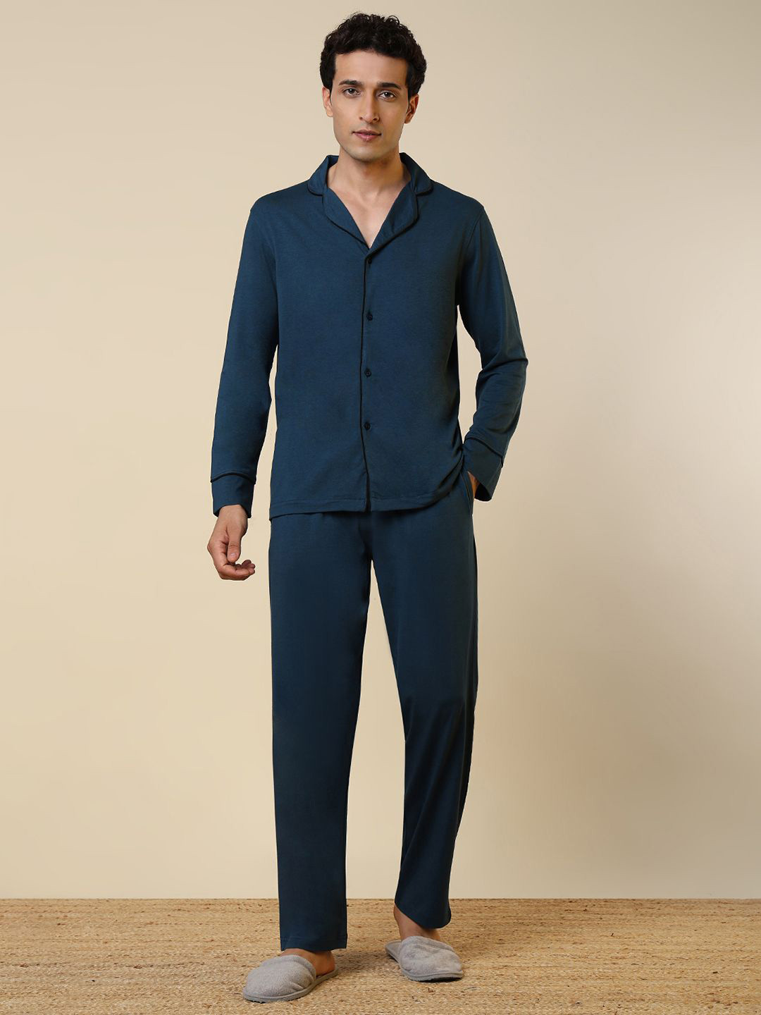 SleepZ by Raymond Shirt Collar Neck Night Suit