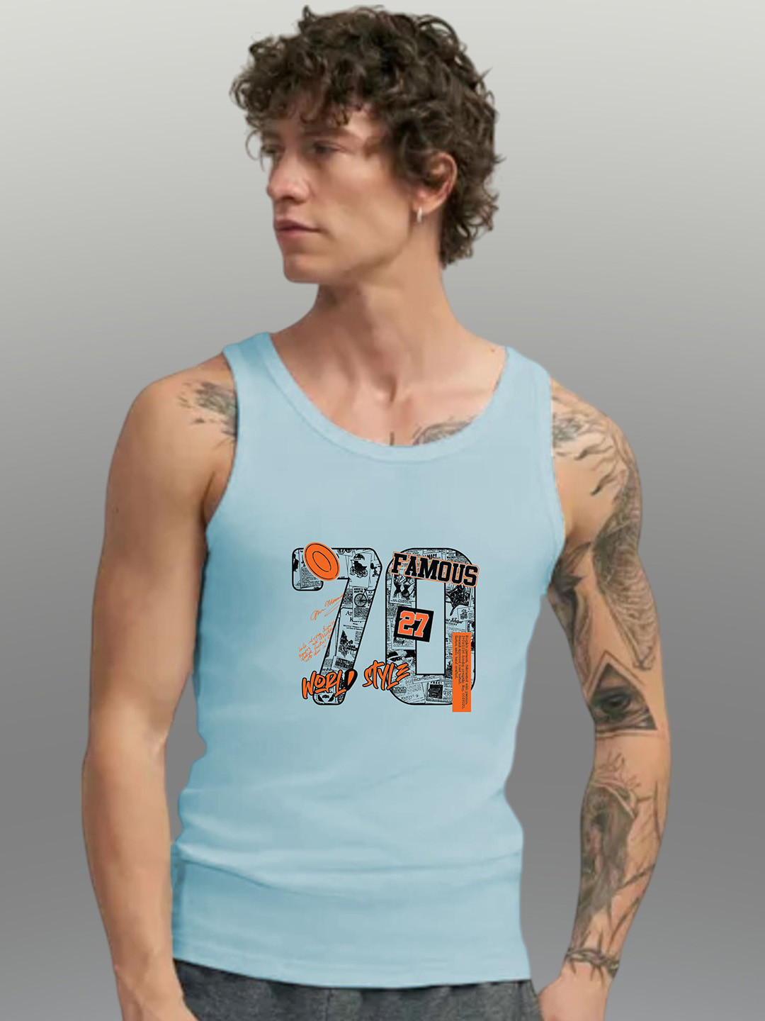 Uniplanet store Printed Scoop Neck Gym Vest UVM-70FAMOUS-SKBL-S