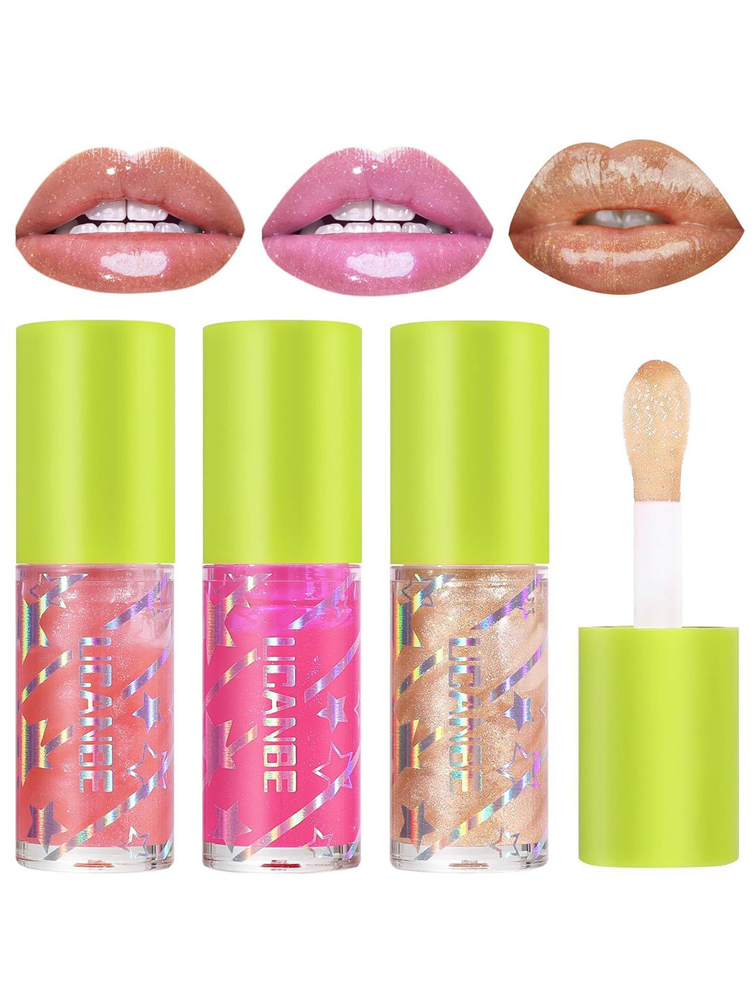 COSLUXE UCANBE Set Of 3 Hydrating & Non Sticky Lip Gloss - 60 g - Rosewood-Nude-Strawberry