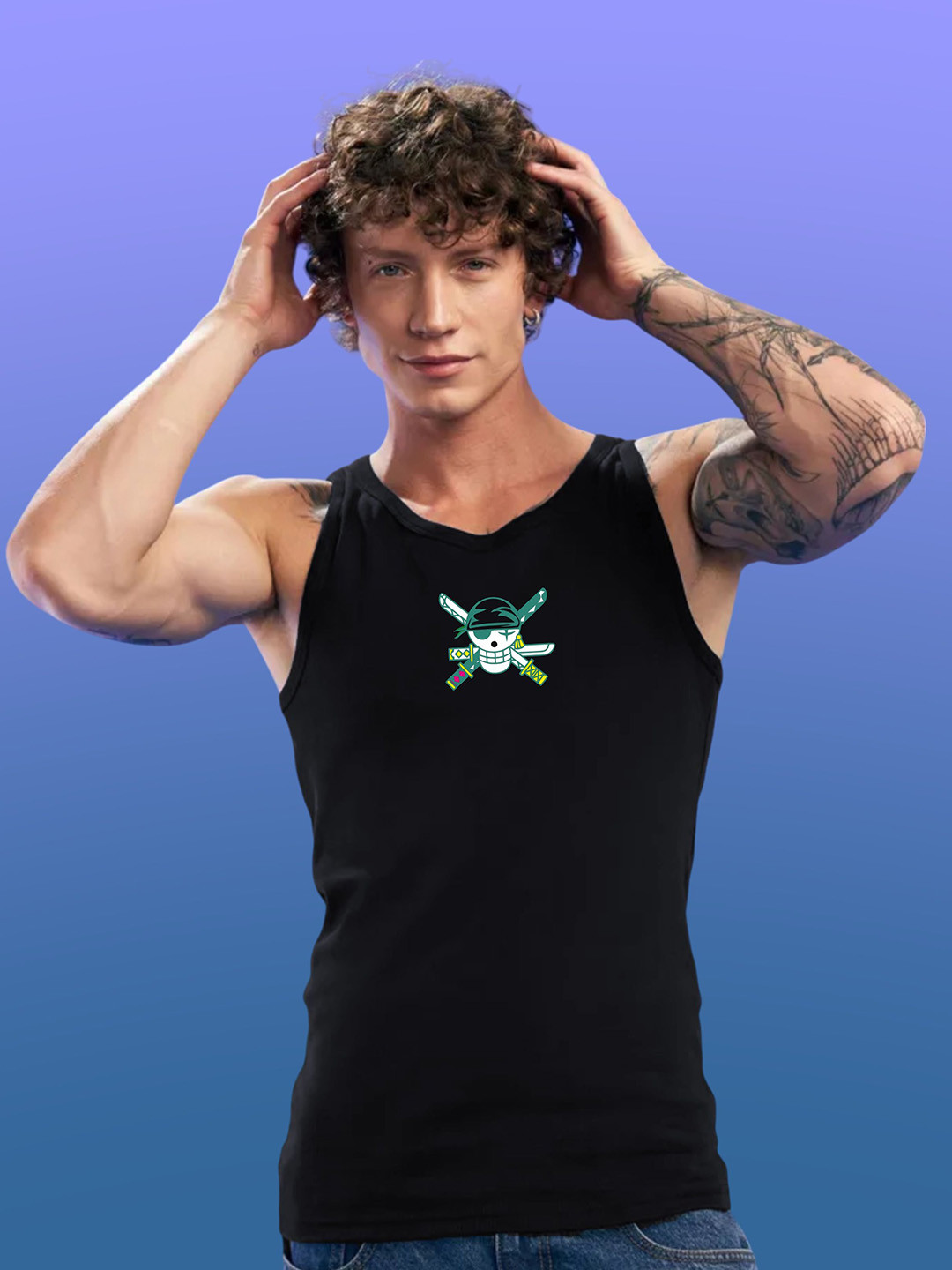 Uniplanet store Printed Scoop Neck Gym Vest UVM-LG-ZORO1-BLK-S