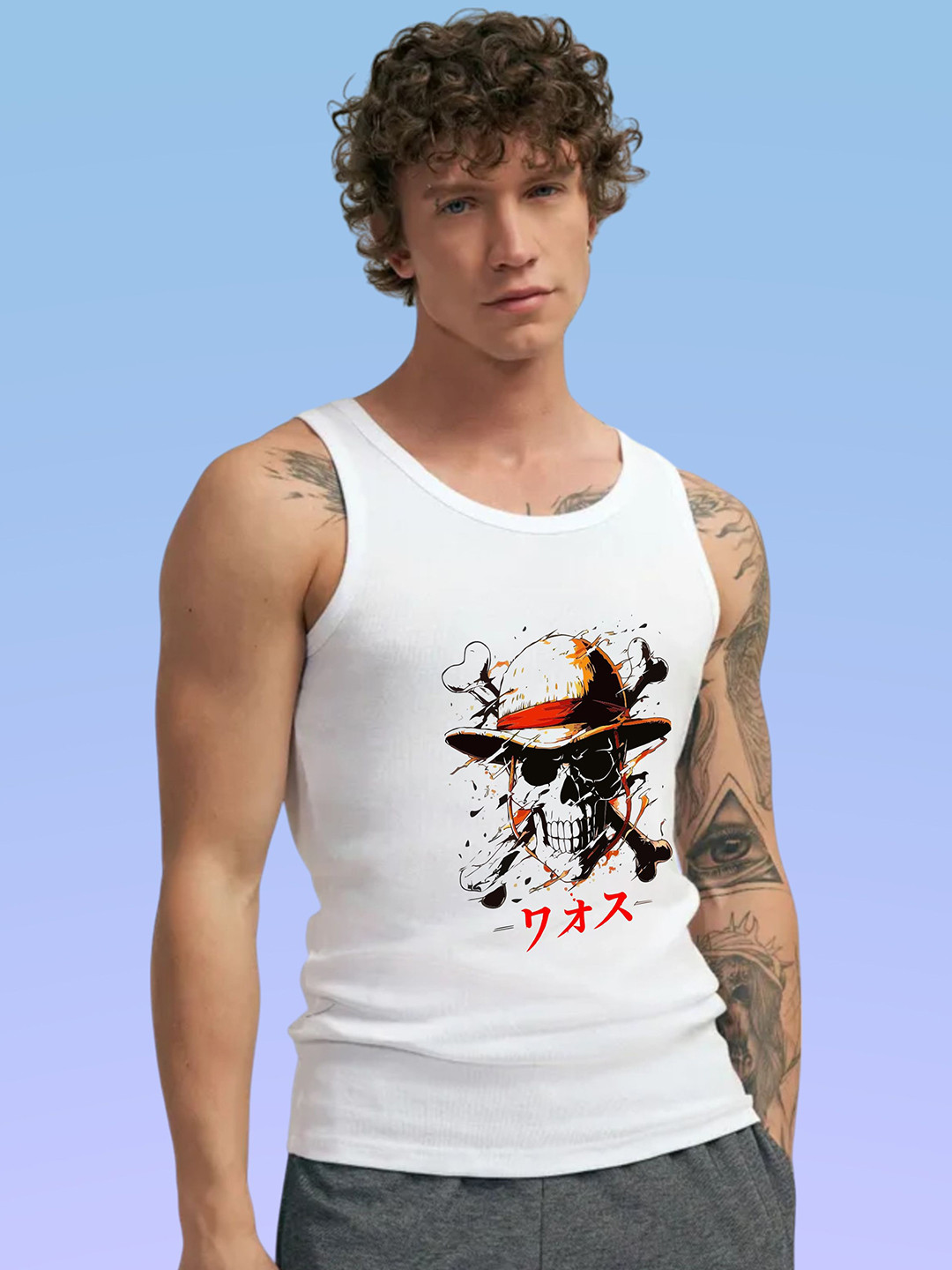 Uniplanet store Printed Scoop Neck Gym Vest UVM-HOTDOG-SKULL-WHT-S