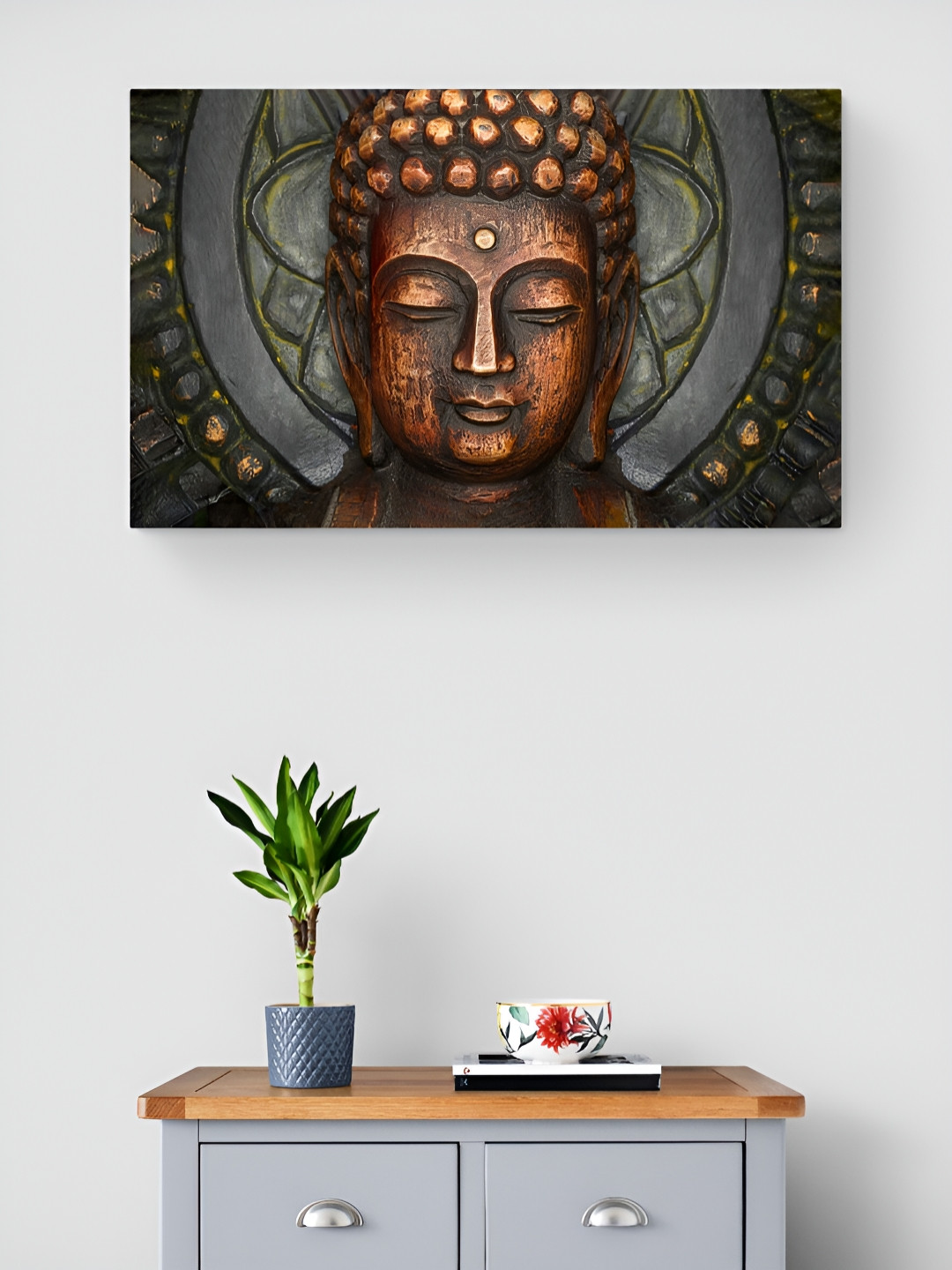 Tushaco Handicrafts Copper-Toned & Grey Lord Buddha Religious Canvas Wall Art
